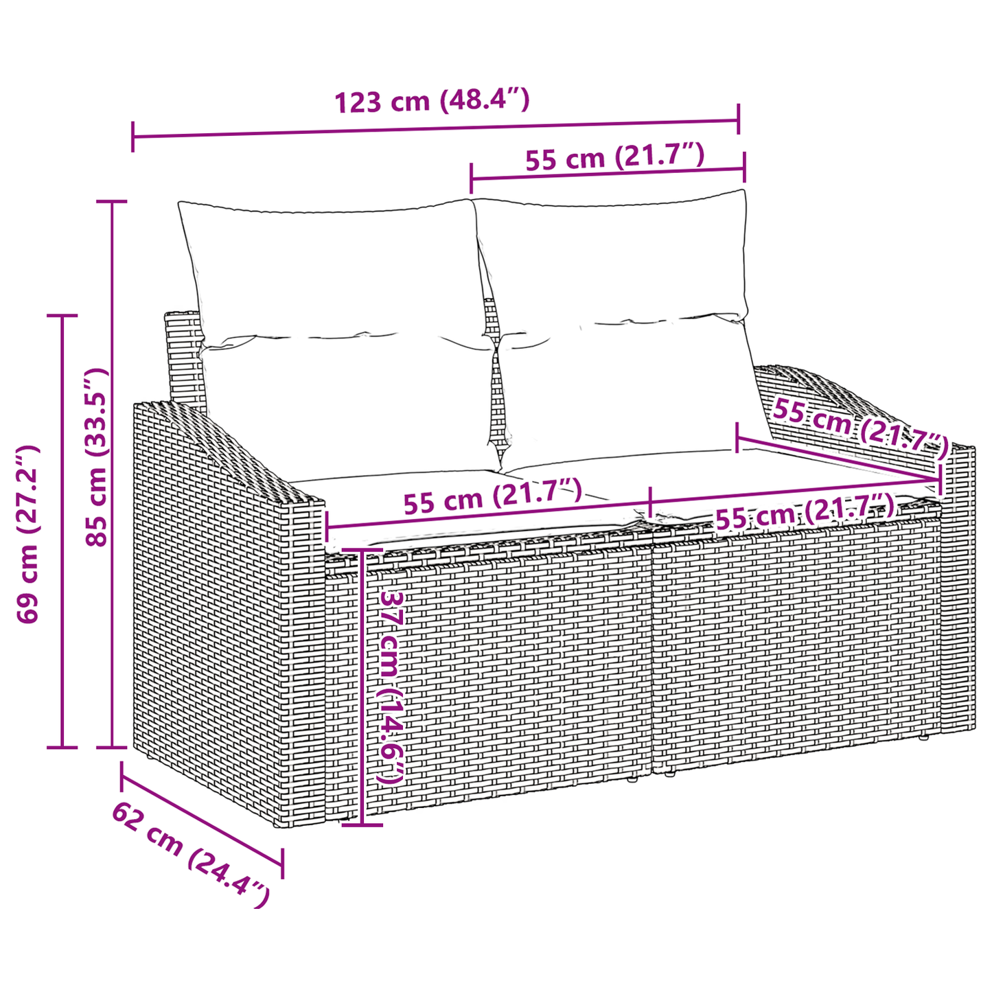 5-Delt Havemøbel Sæt Med Puder Sort Polyrattan
