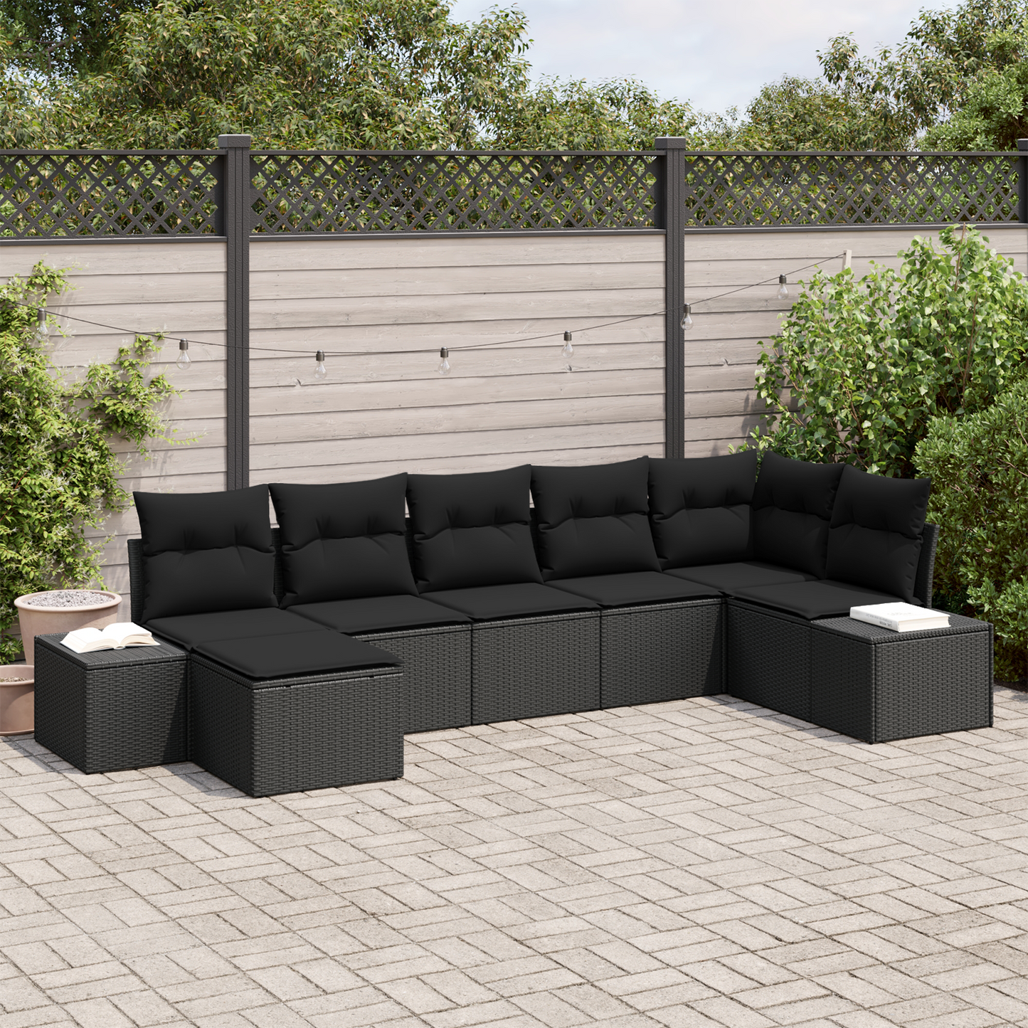 7 Personers Have Sofasæt Med Puder Sort Poly Rattan