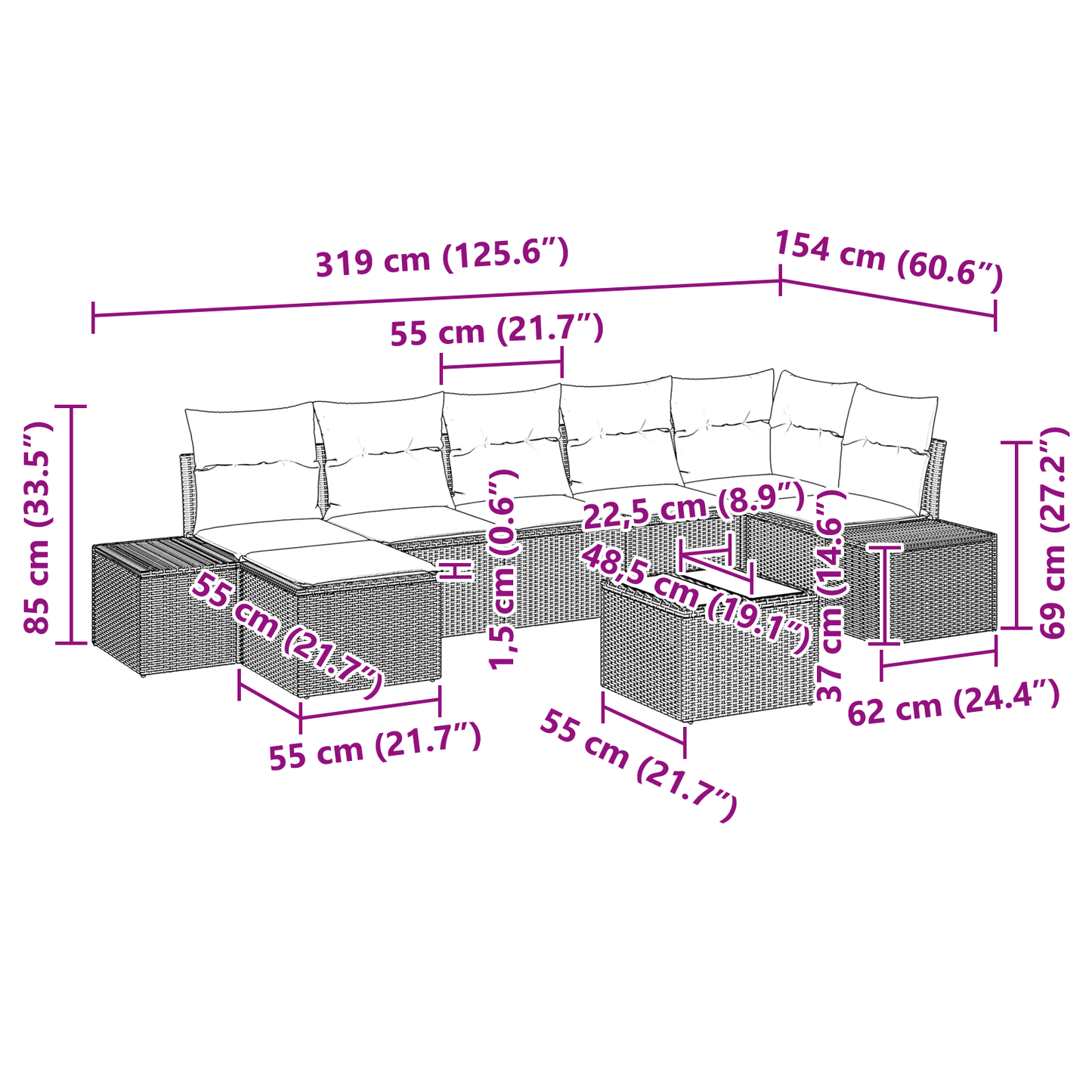 8-Delers Havesofa Sæt Med Puder Beige Polyrattan