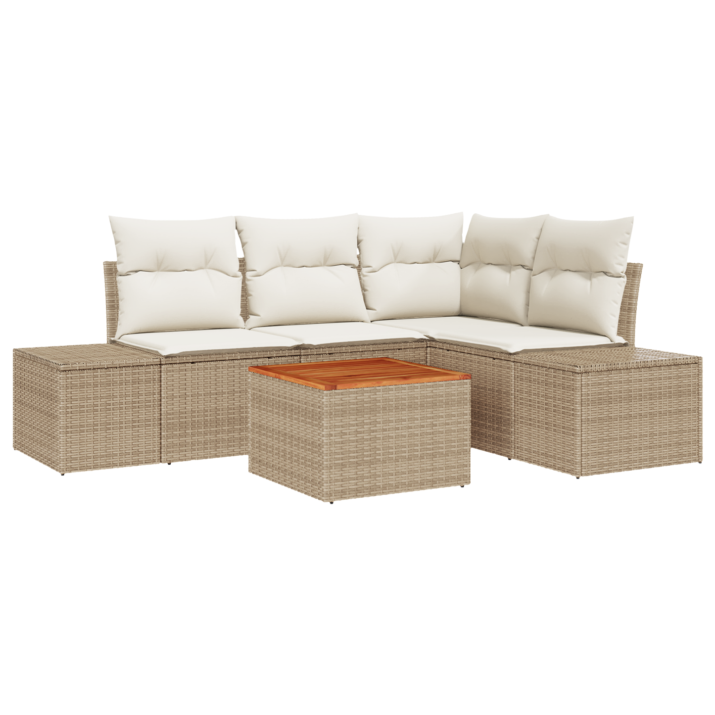 5-Delt Have-Sofa Sæt Med Puder Beige Poly Rattan Akacie