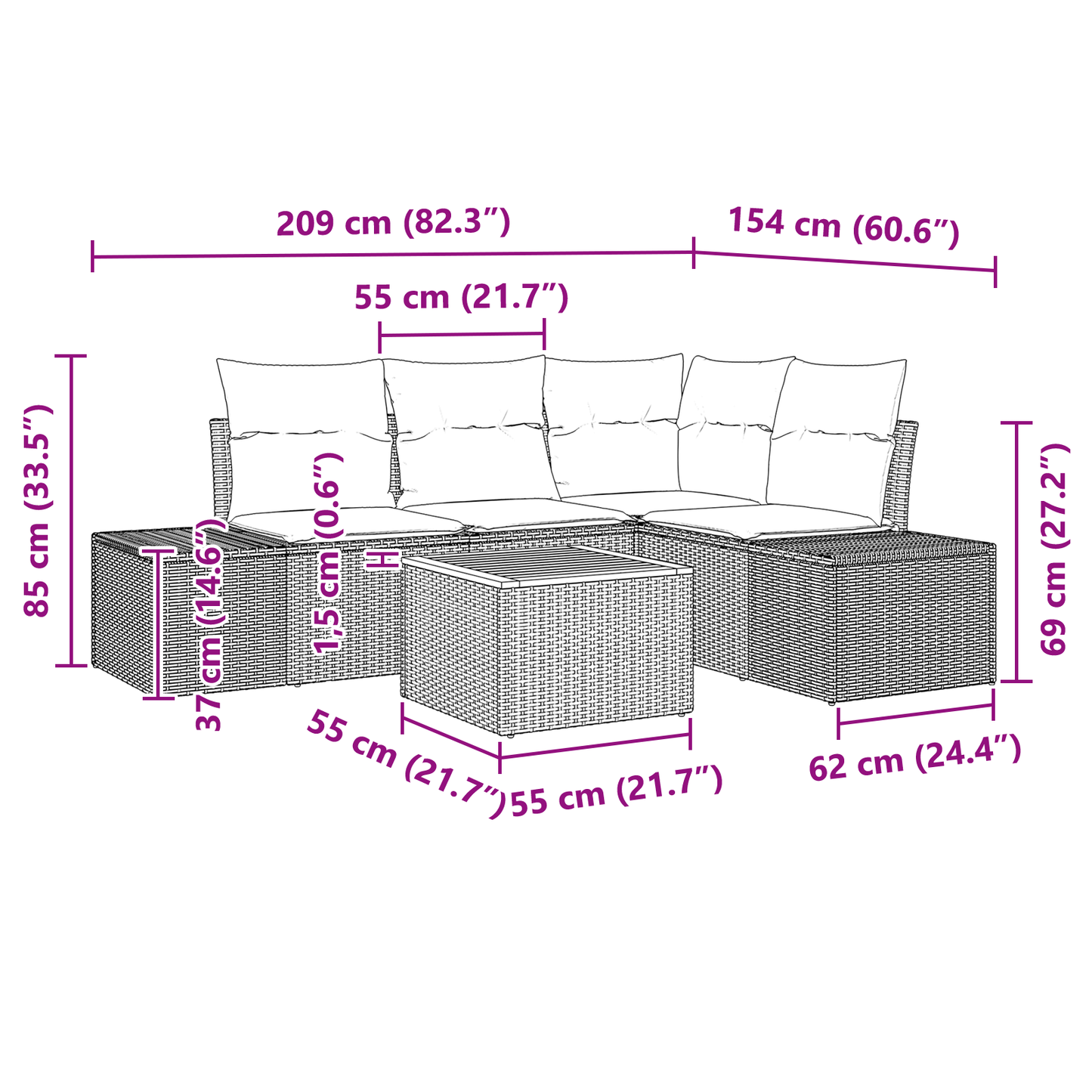 5-Delt Have-Sofa Sæt Med Puder Beige Poly Rattan Akacie