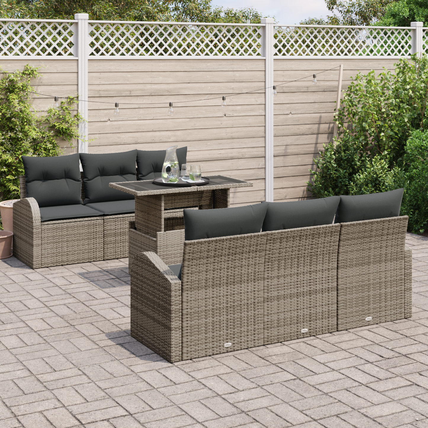 7-Delt Have Sofa Sæt Med Puder Grå Polyrattan