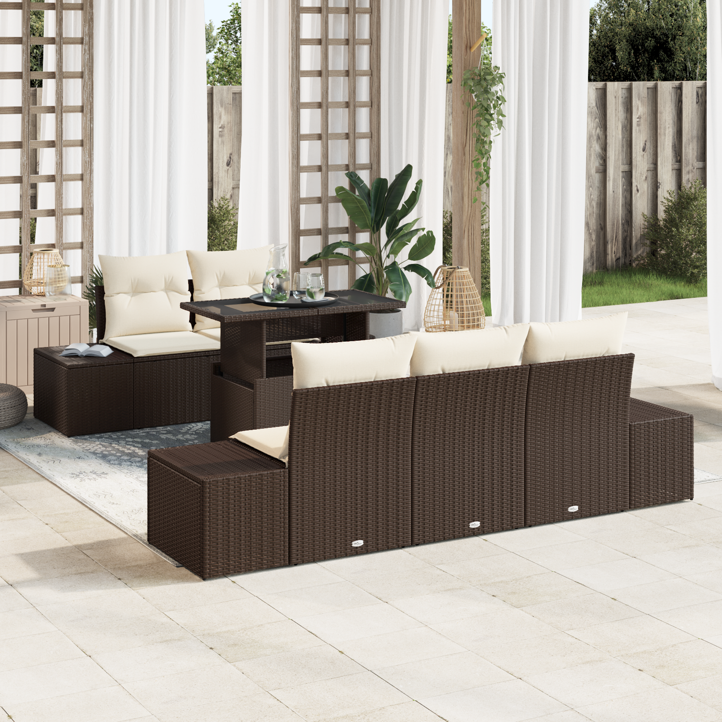 6 Dels Have Sofa Sæt Med Puder Brun Poly Rattan