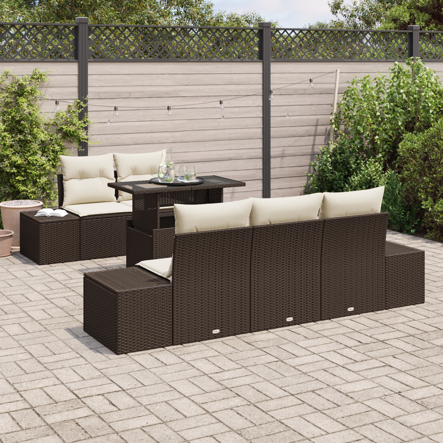 6 Dels Have Sofa Sæt Med Puder Brun Poly Rattan
