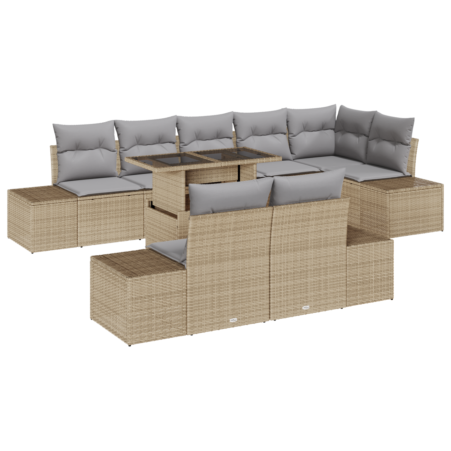 9 Delers Havemøbel Sæt Med Puder Beige Poly Rattan