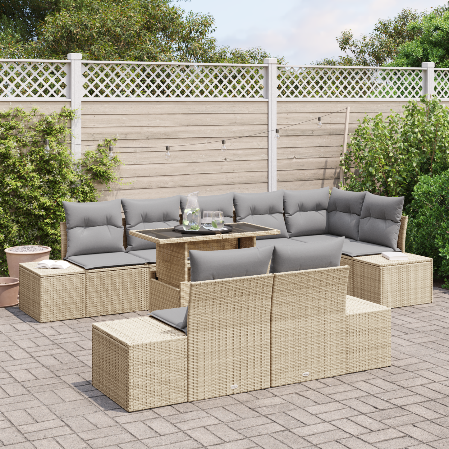 9 Delers Havemøbel Sæt Med Puder Beige Poly Rattan
