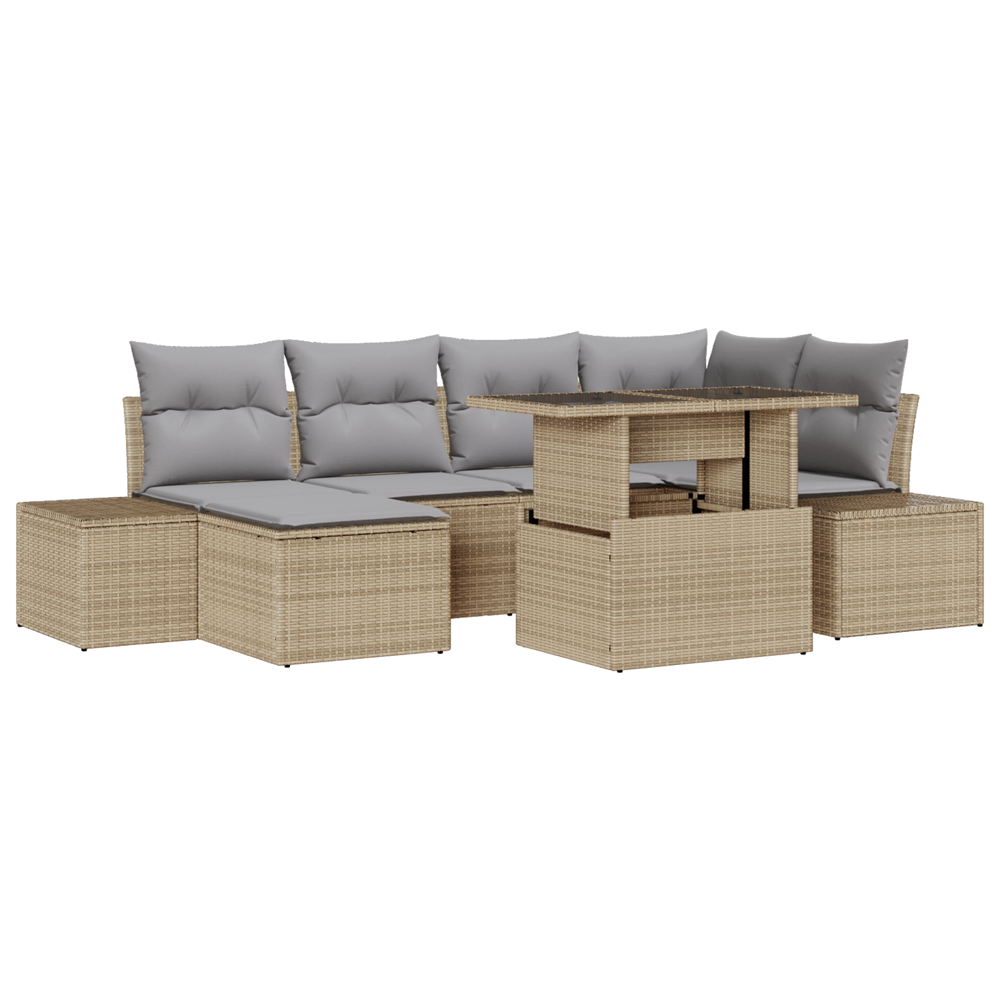 7 Delt Havesofa Sæt Med Puder Beige Poly Rattan