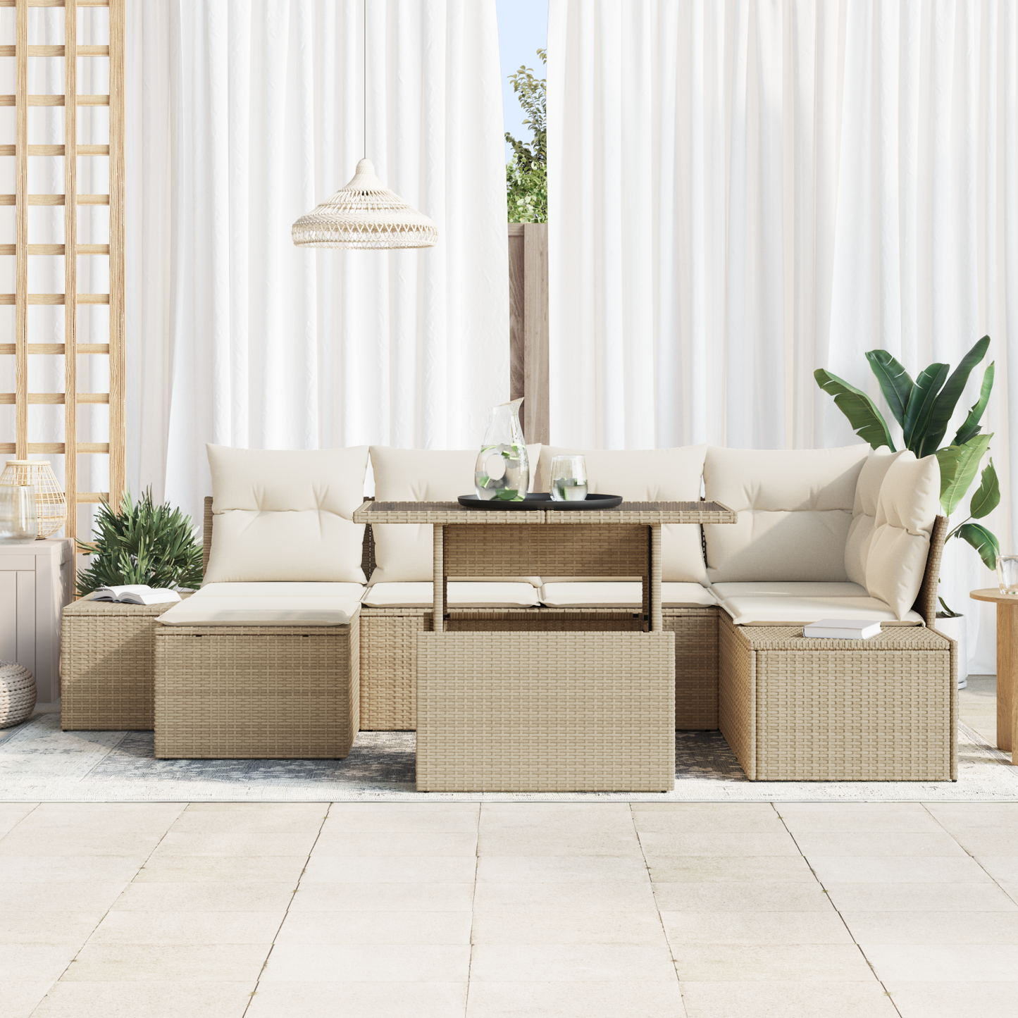 7 Deles Have Sofa Sæt Med Puder Beige Poly Rattan