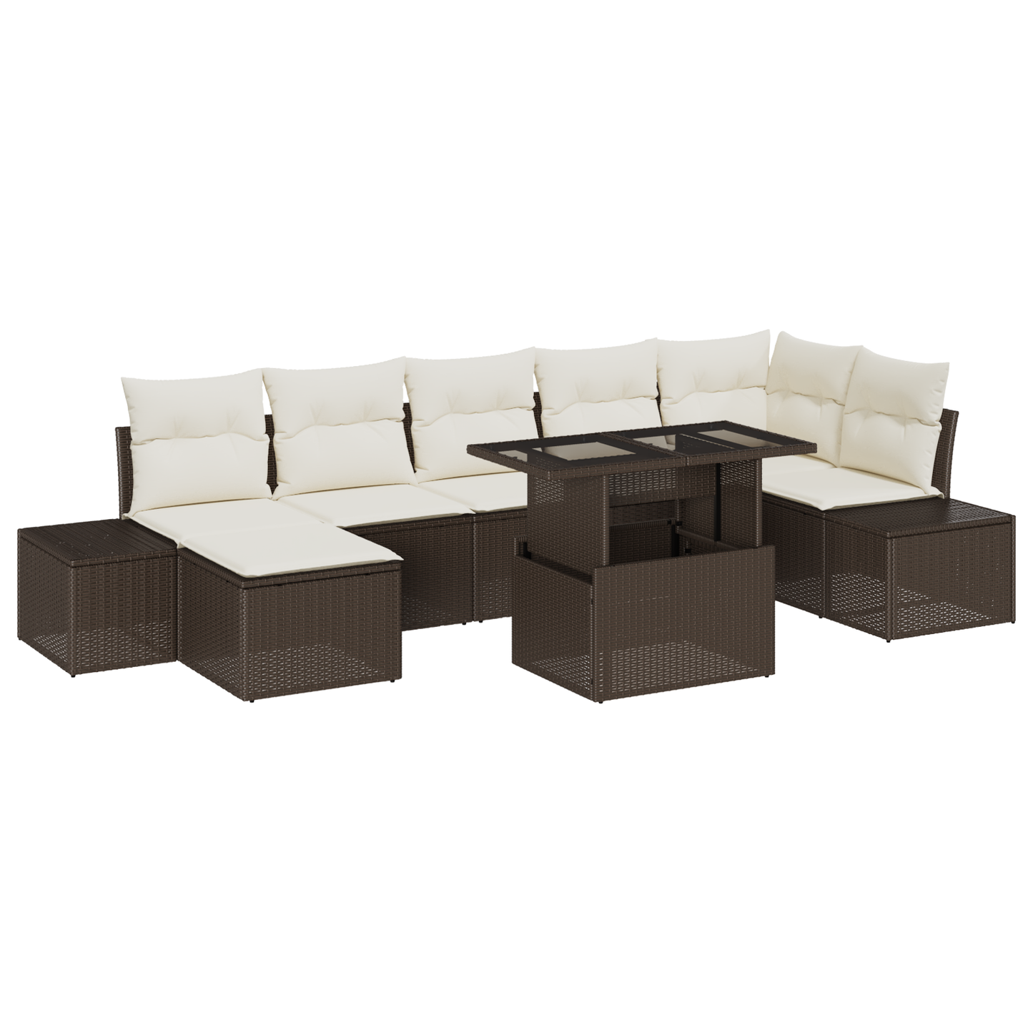 8 Personers Have Sofa Sæt Med Puder Brun Poly Rattan