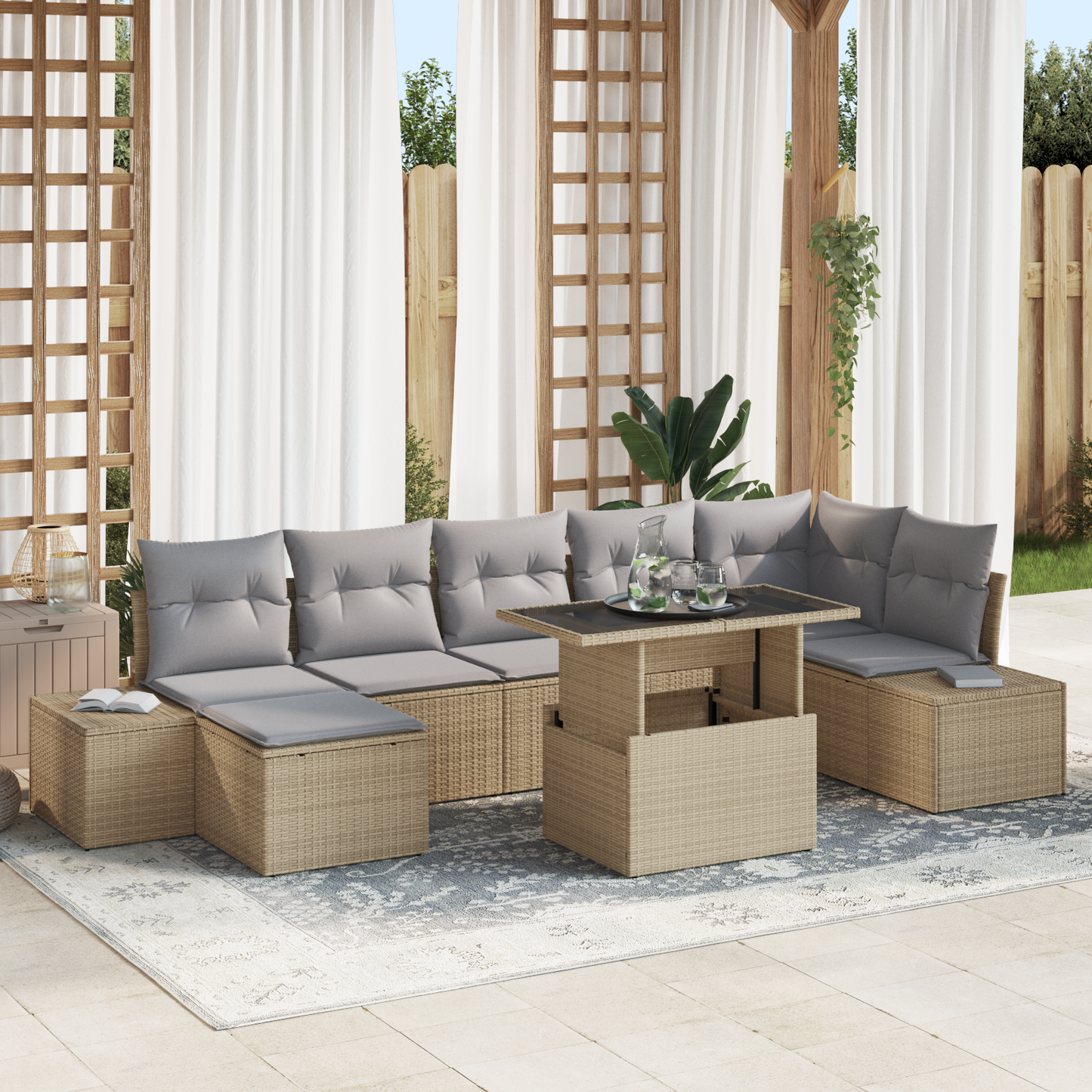 8 Dele Have Sofagruppe Med Puder Beige Poly Rattan