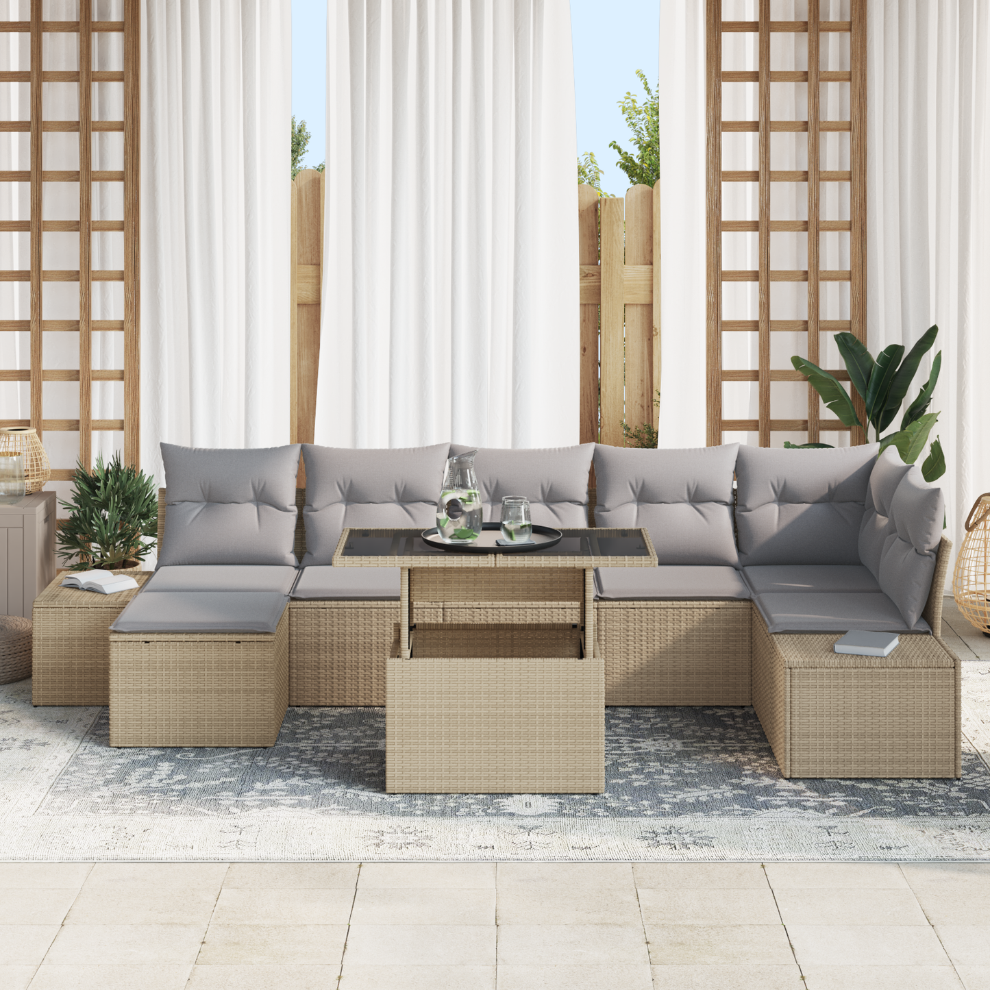 8 Dele Have Sofagruppe Med Puder Beige Poly Rattan