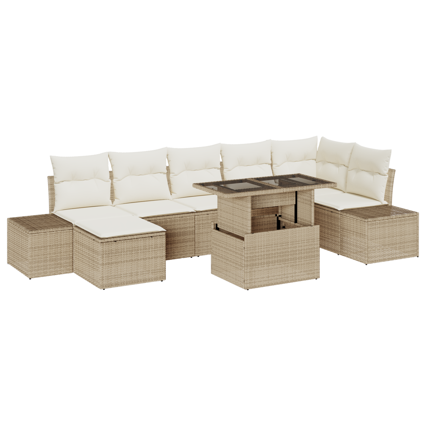 8 Dele Have Sofa Sæt Med Puder Beige Poly Rattan