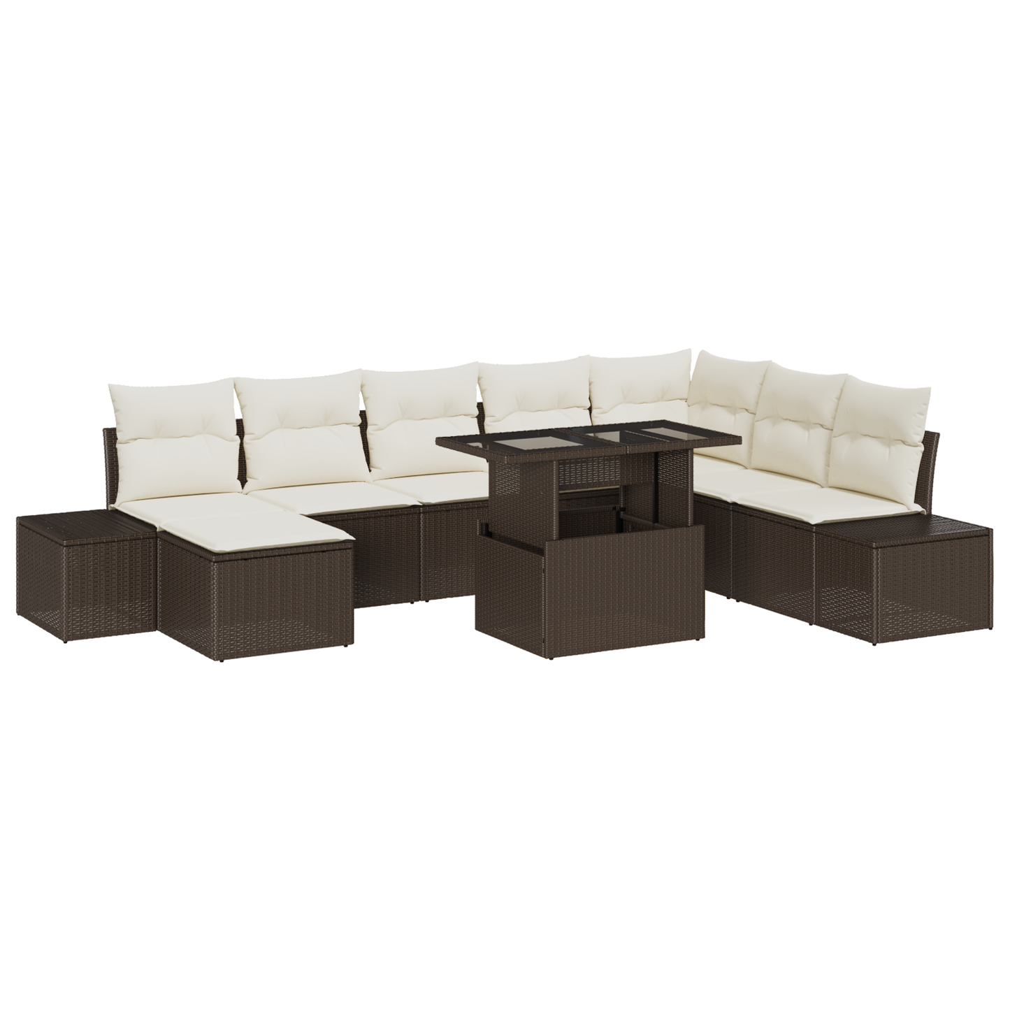 9 Personers Have Sofa Sæt Med Puder Brun Poly Rattan