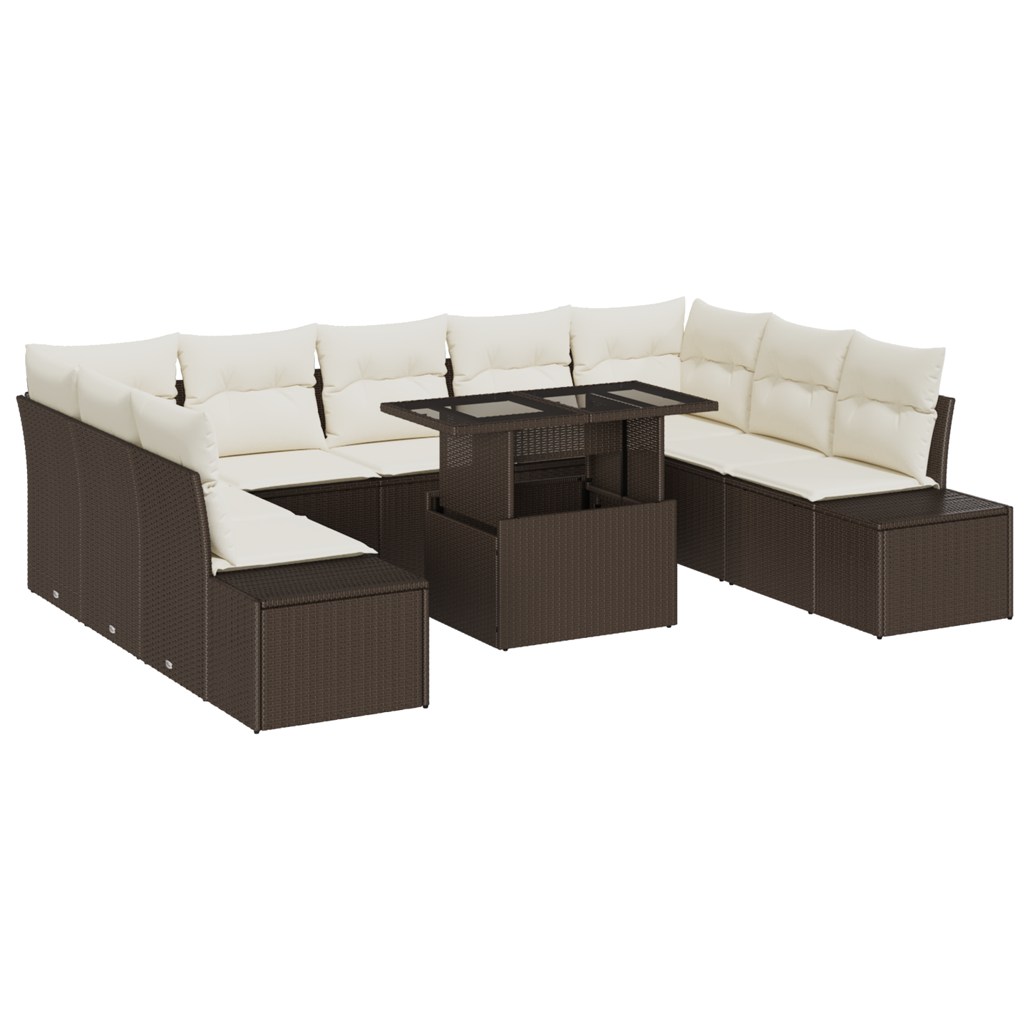 10 Stykker Have Sofa Sæt Med Puder Brun Poly Rattan