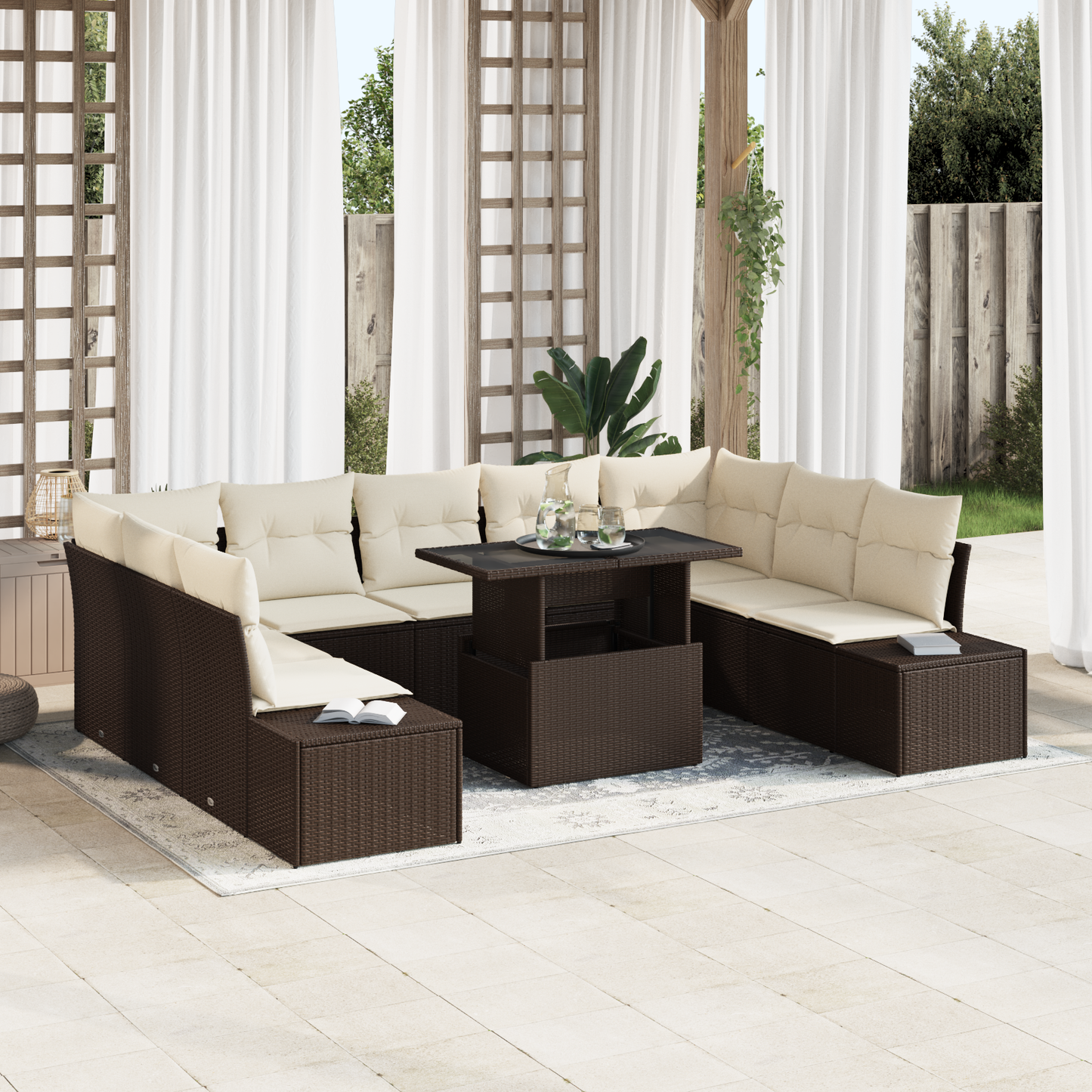 10 Stykker Have Sofa Sæt Med Puder Brun Poly Rattan