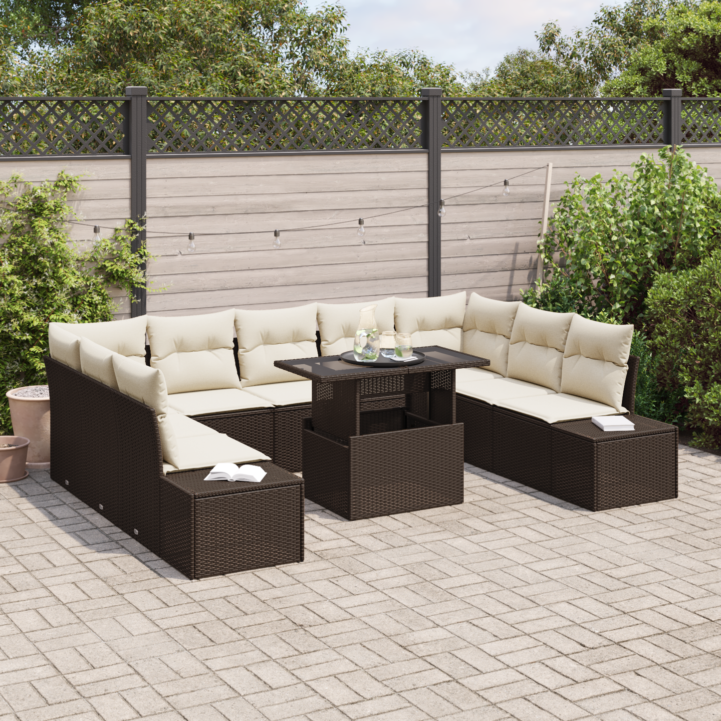 10 Stykker Have Sofa Sæt Med Puder Brun Poly Rattan