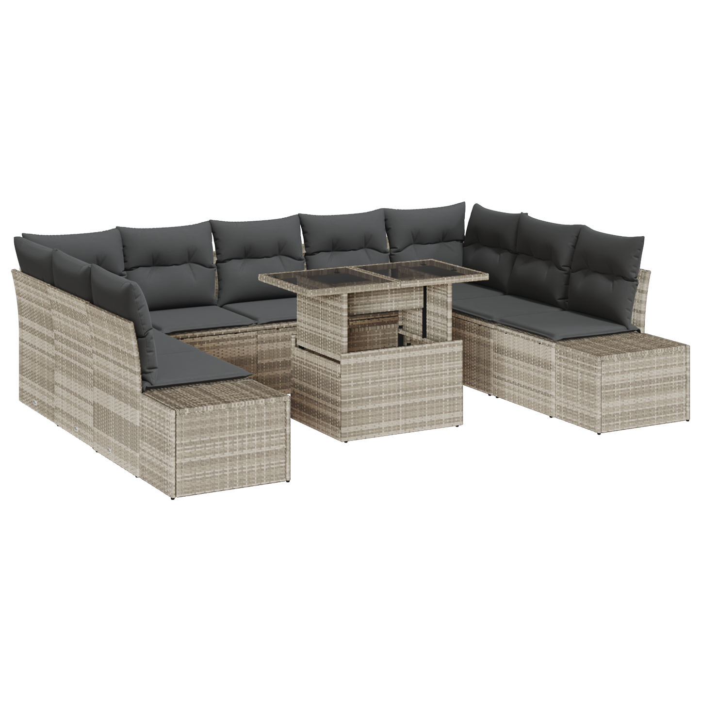 10 Stykker Have Sofa Sæt Med Puder Lysegrå Poly Rattan