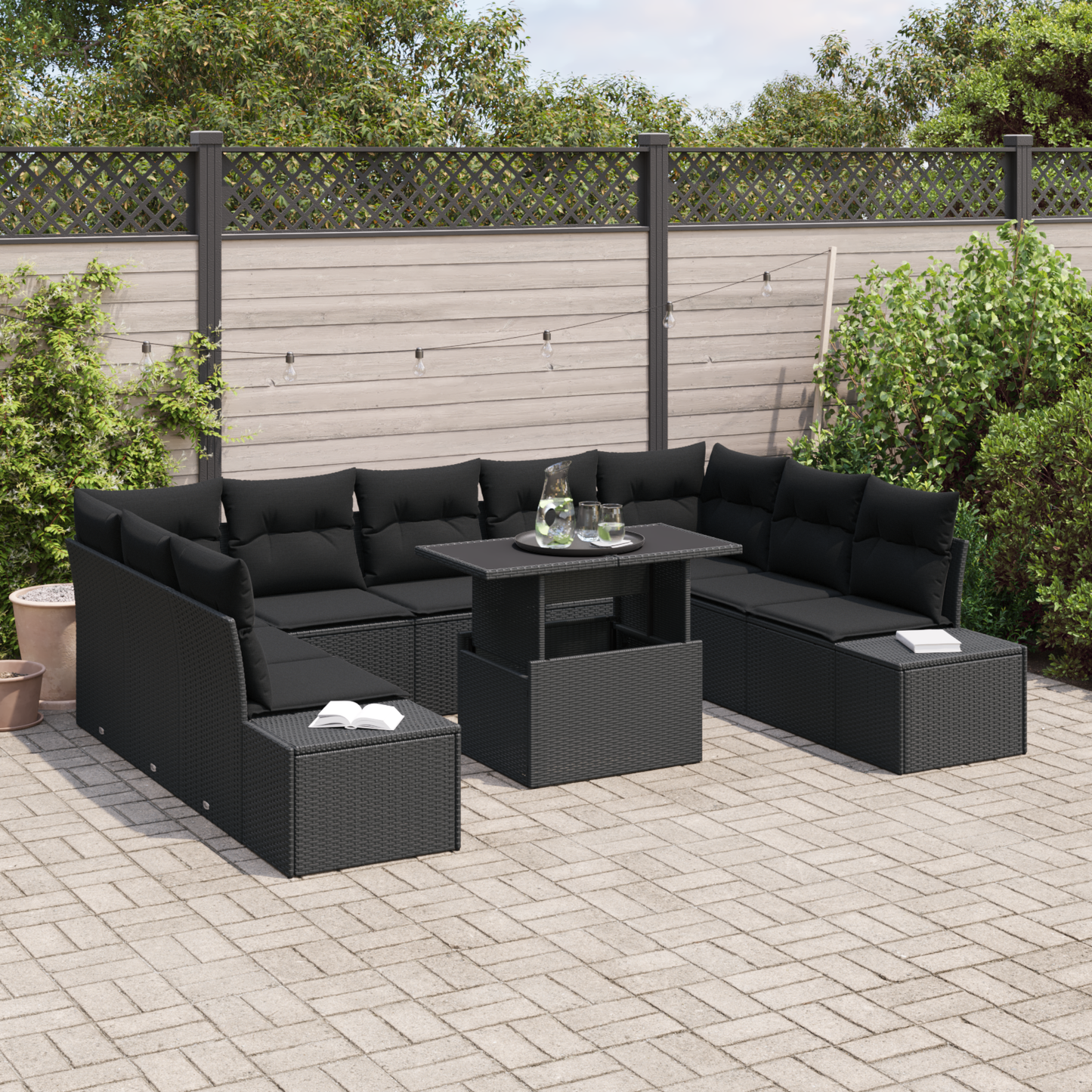 10 Styks Have Sofa Sæt Med Puder Sort Poly Rattan