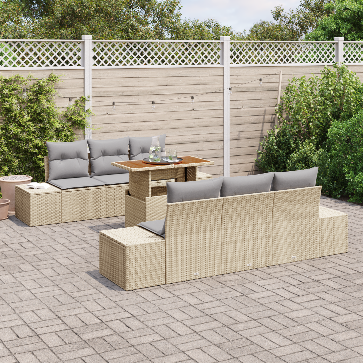 7-Delt Havemøbel Sæt Med Puder Beige Poly Rattan Akacia