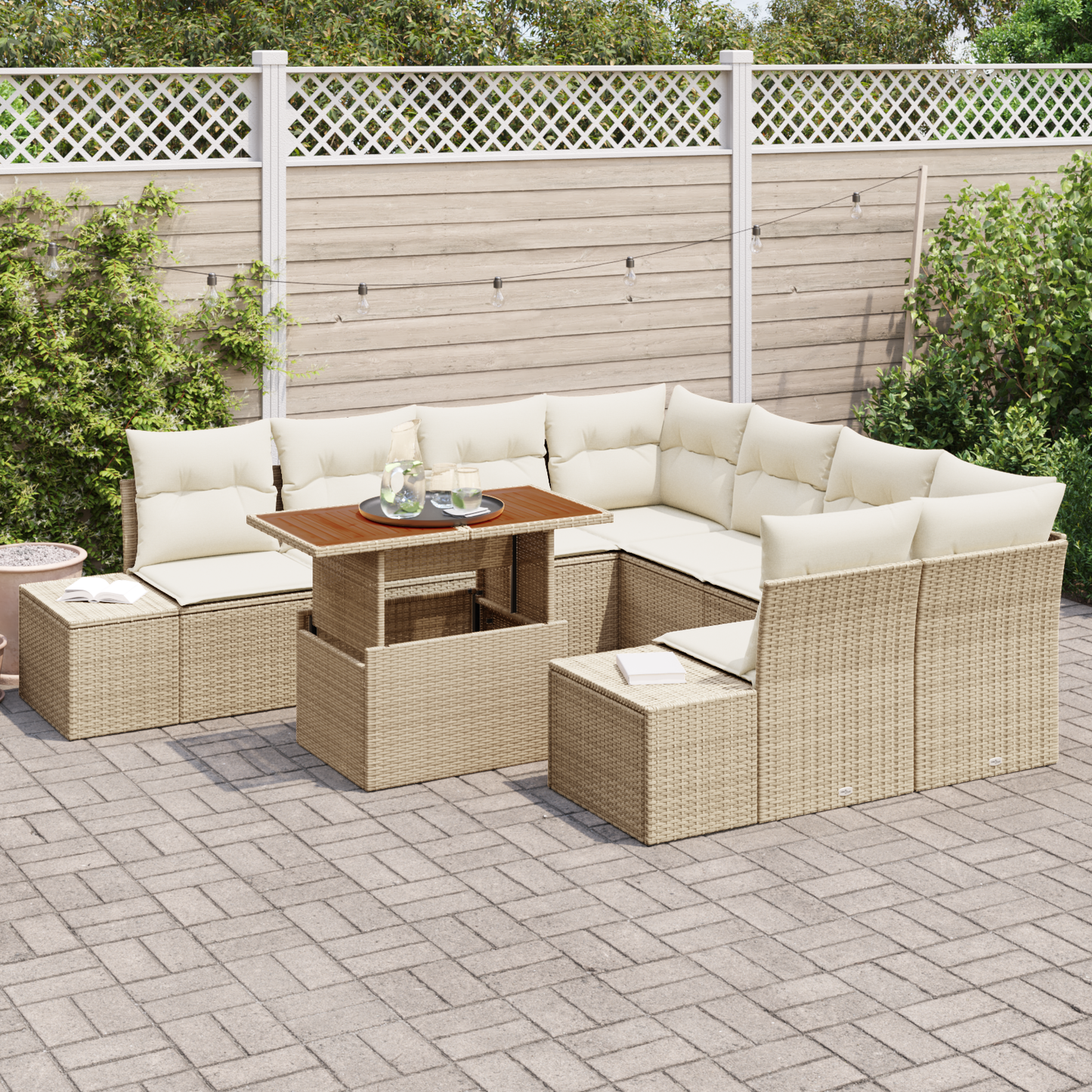 9-Delt Havemøbelsæt Med Puder Beige Poly Rattan Akacie