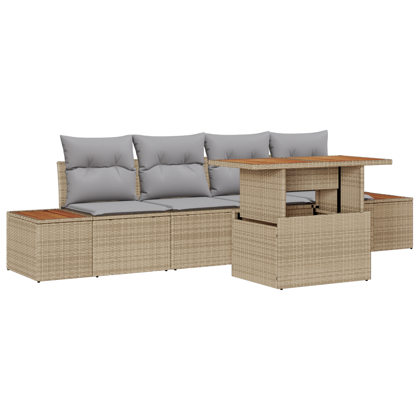 5-Delt Have Spisebordssæt Med Hynder Beige Poly Rattan Akacie