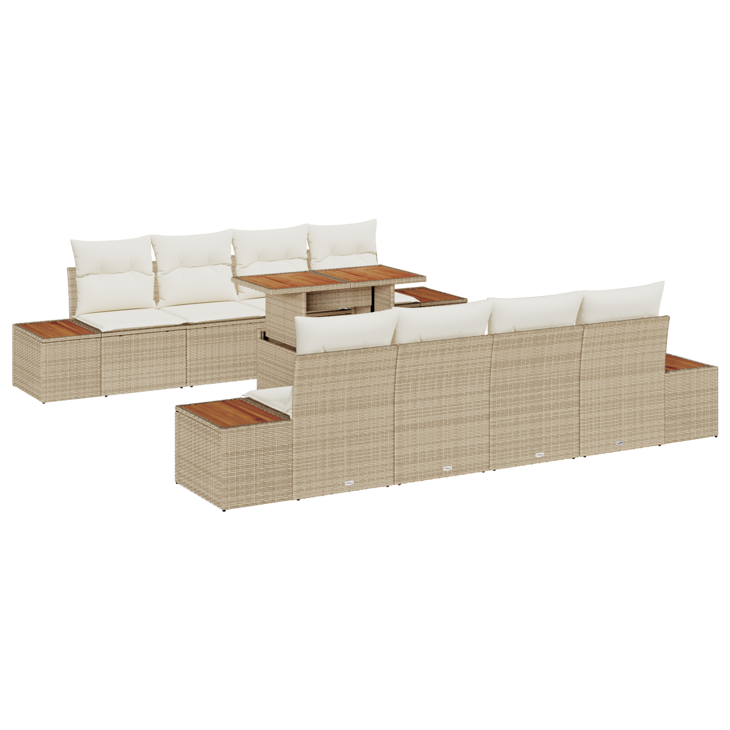 9 Delt Have Spisebord Sæt Med Puder Beige Poly Rattan Akacie