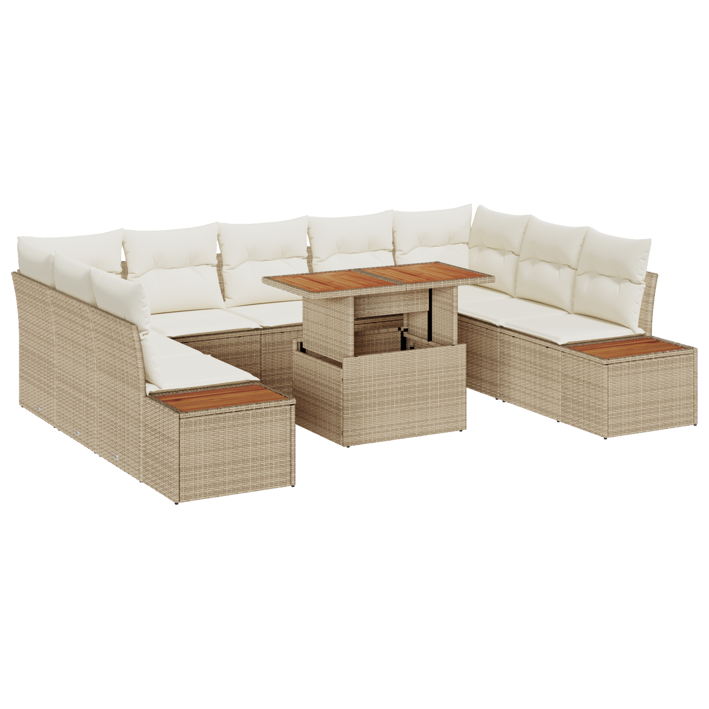 10 Pieces Have Spisebord Sætl Med Puder Beigefarvet Poly Rattan Akacie