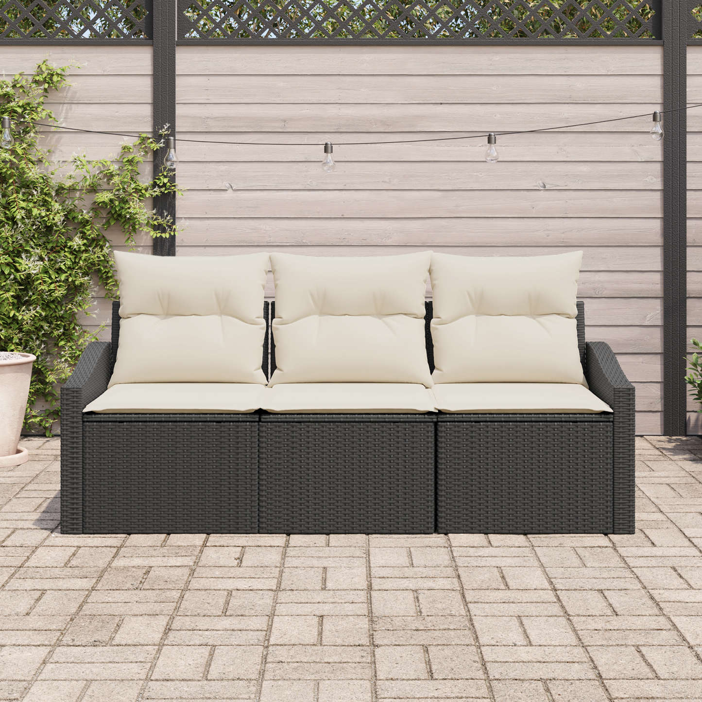 3-Delt Have Dining Sæt Med Pude I Sort Poly Rattan