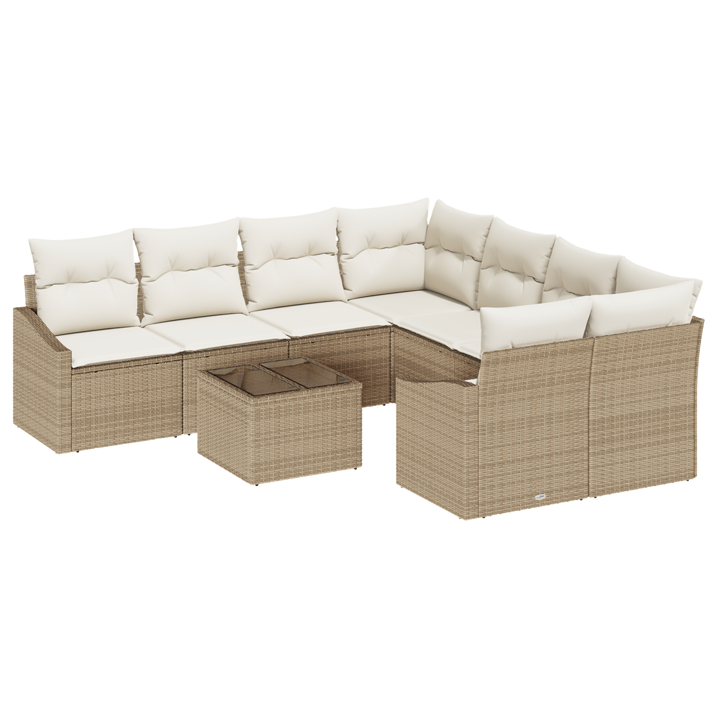 9 Personers Havemøbel Sæt Med Puder Beige Poly Rattan