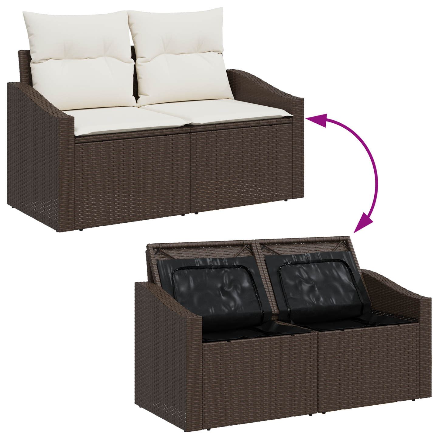 5 Delers Have Spisestel Med Puder Brun Poly Rattan