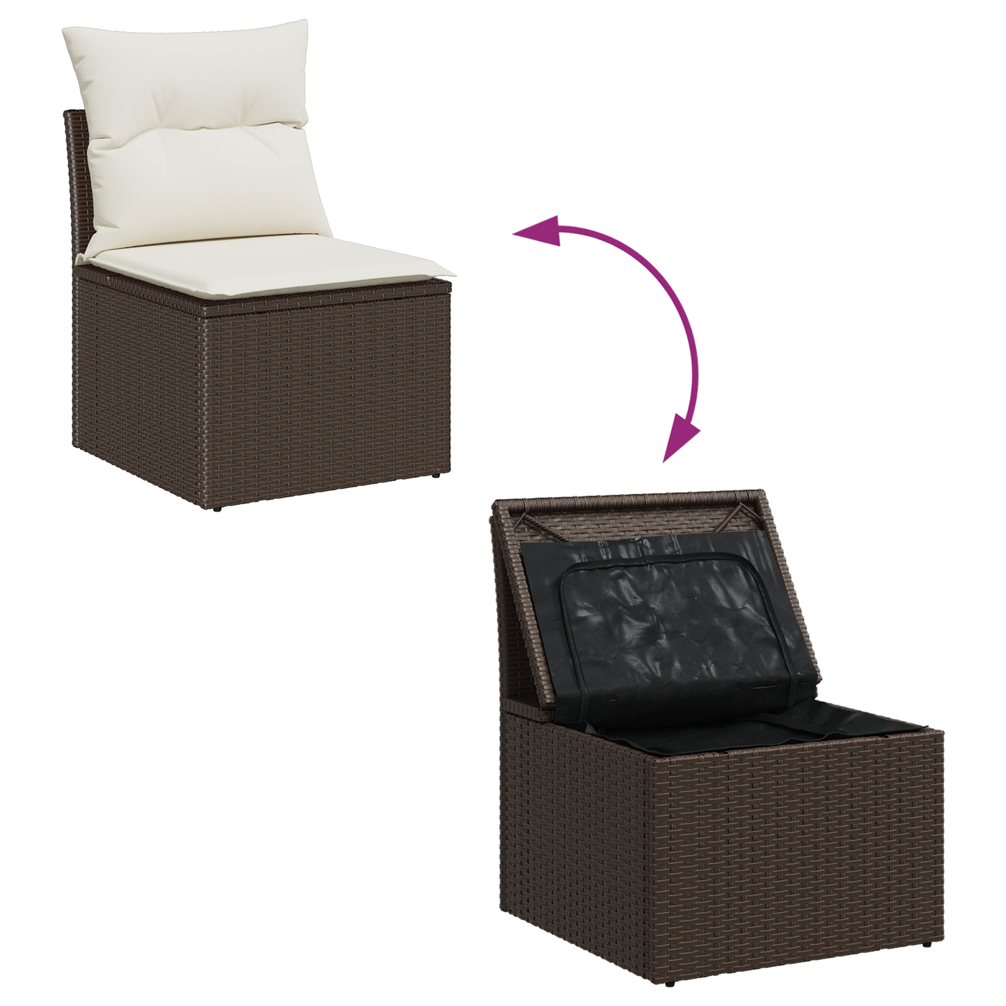5 Delers Have Spisestel Med Puder Brun Poly Rattan