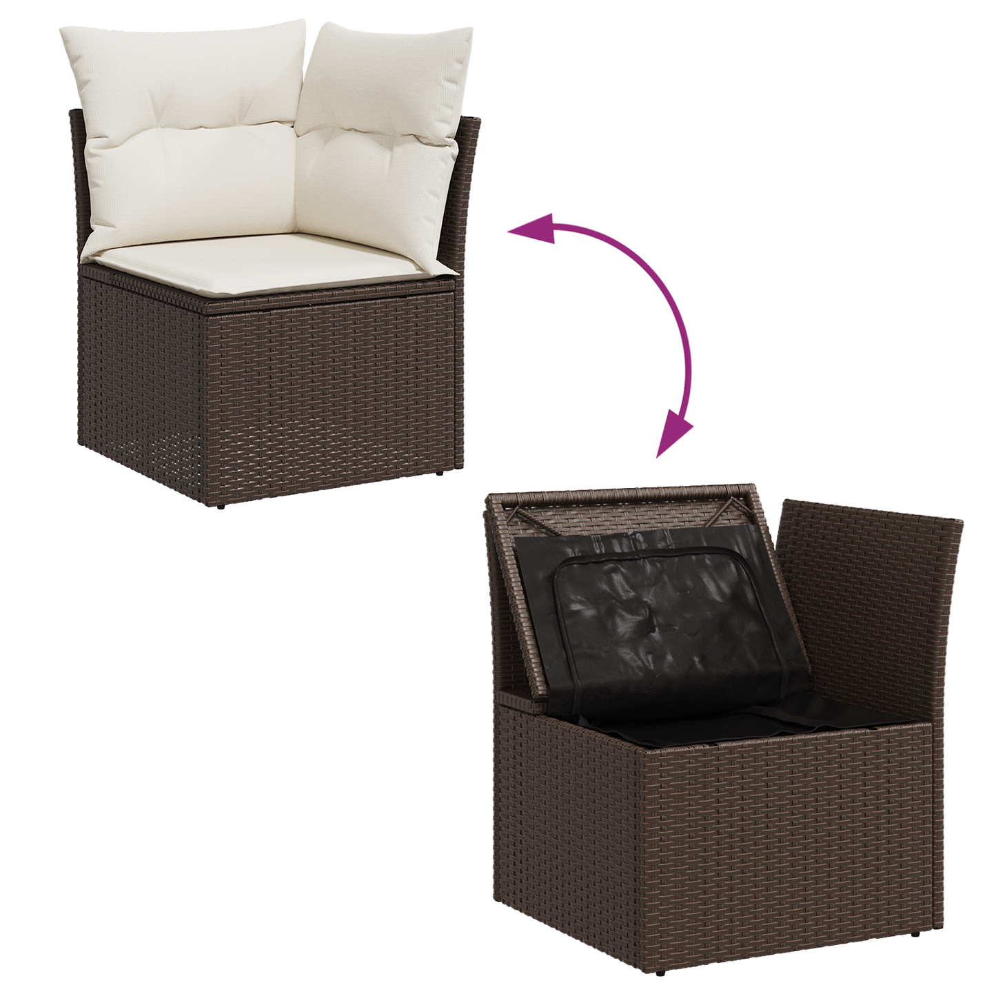 5 Delers Have Spisestel Med Puder Brun Poly Rattan