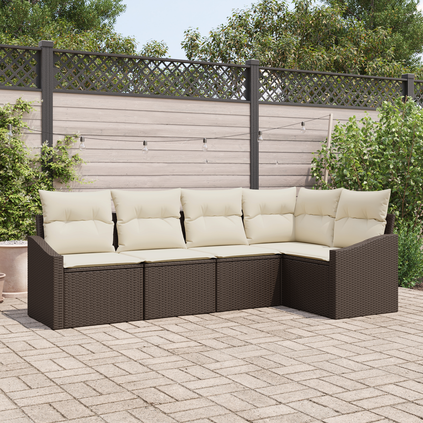 5 Delers Have Spisestel Med Puder Brun Poly Rattan