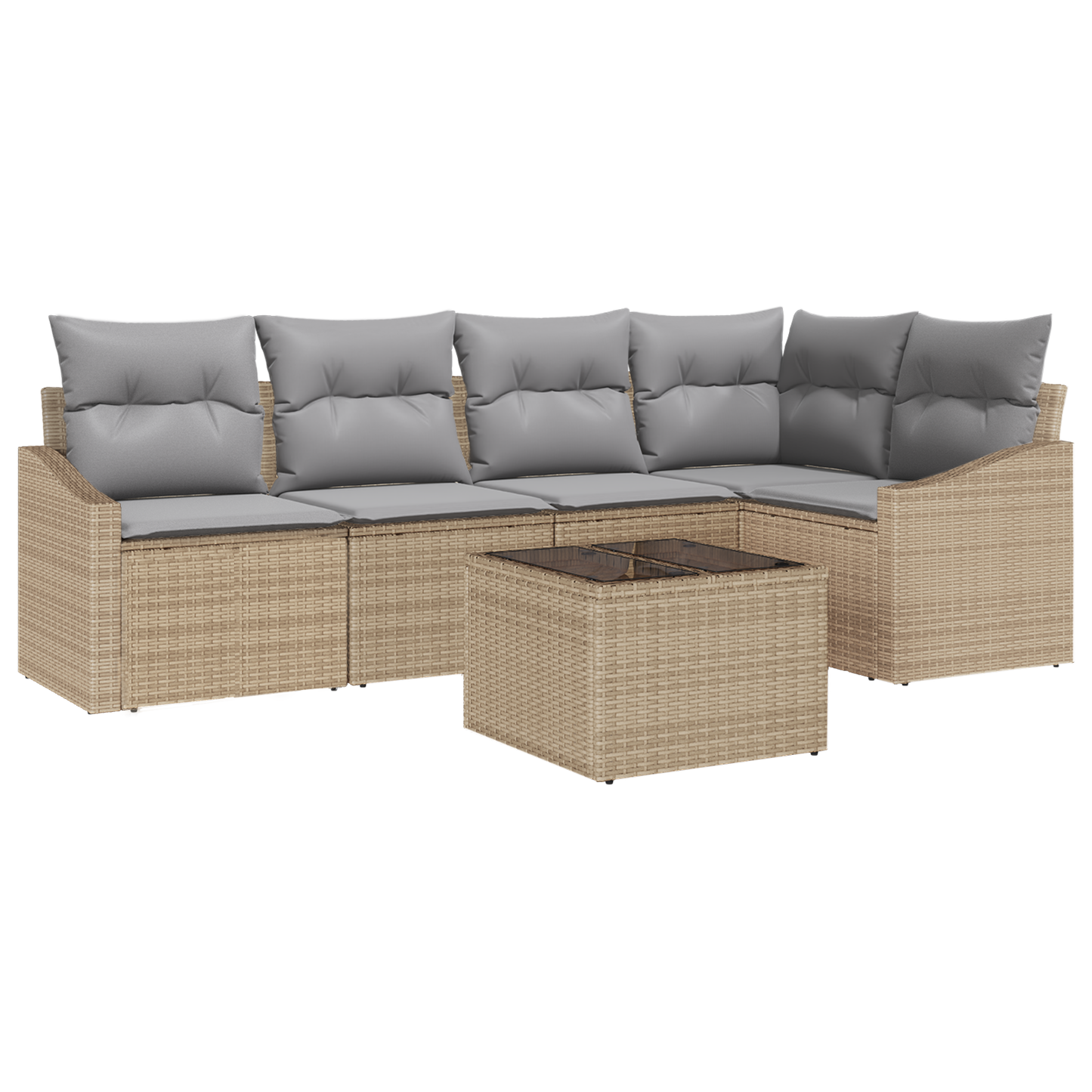 6 Stykker Have Spisebord Sæt Med Puder Sort Poly Rattan