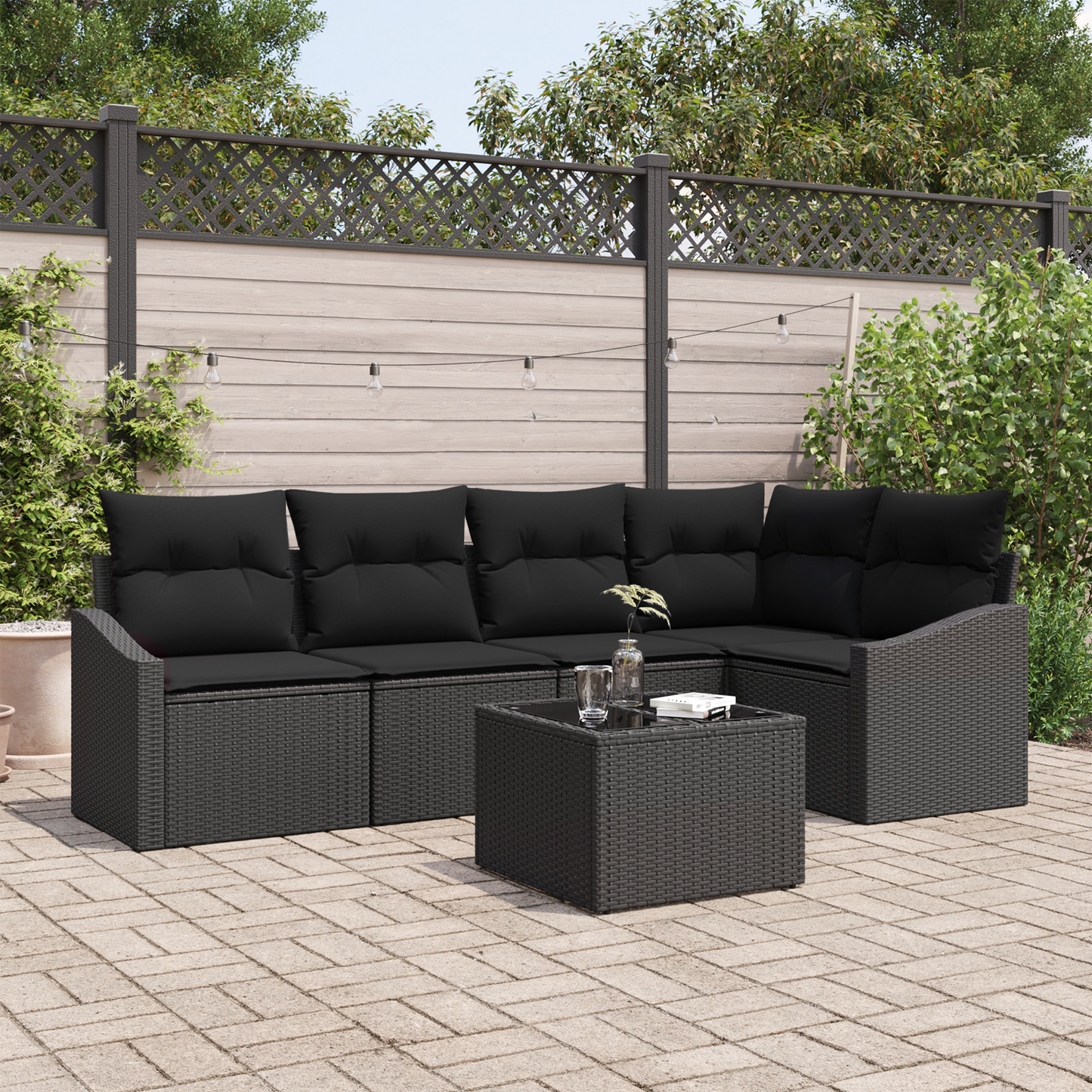 6-Delt Have Spisebord Sæt Med Puder Beige Poly Rattan