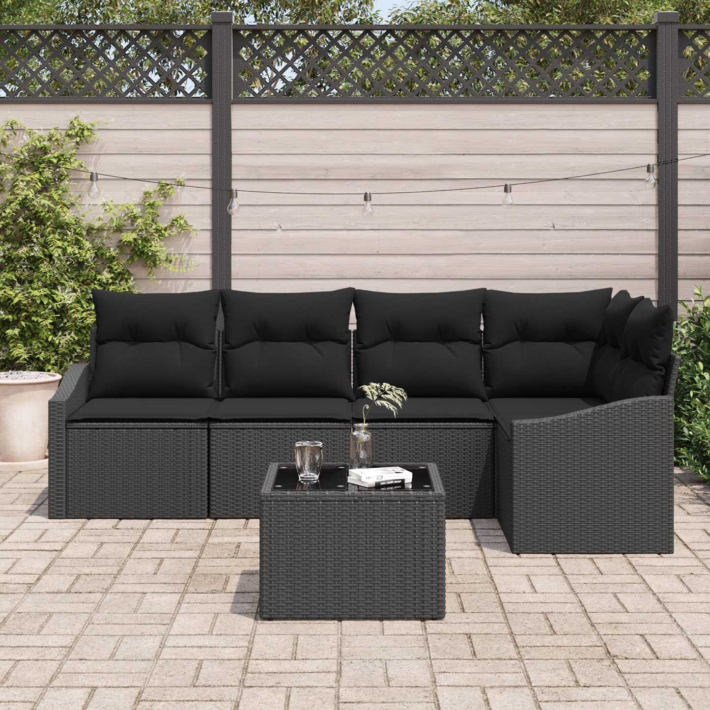 6-Delt Have Spisebord Sæt Med Puder Beige Poly Rattan