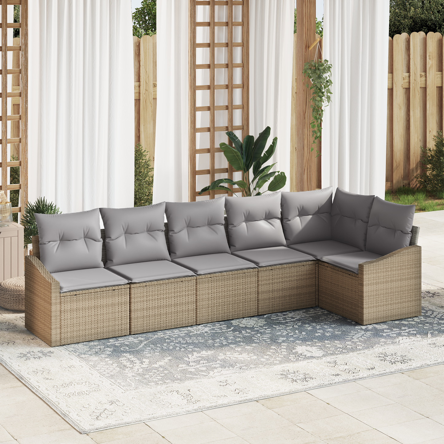 6-Delers Havemøbel Sæt Med Puder Beige Poly Rattan