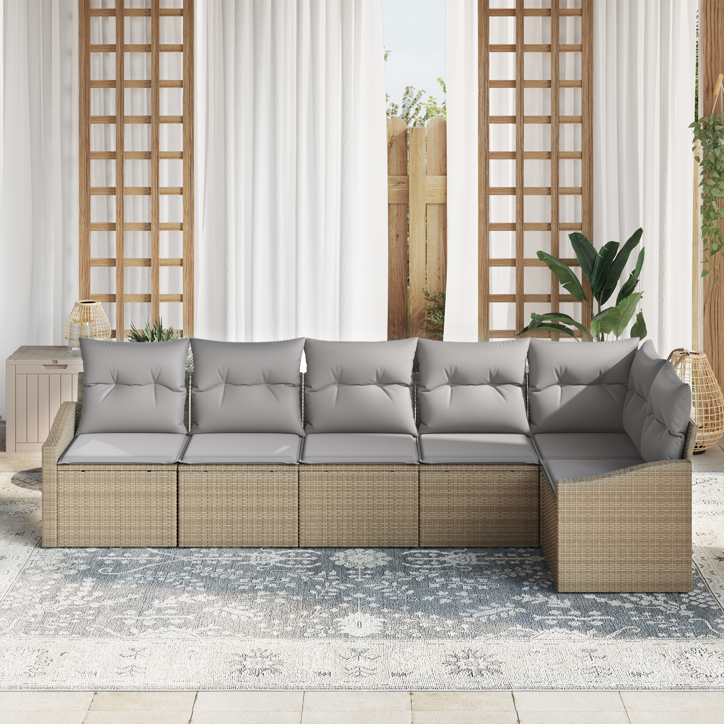 6-Delers Havemøbel Sæt Med Puder Beige Poly Rattan