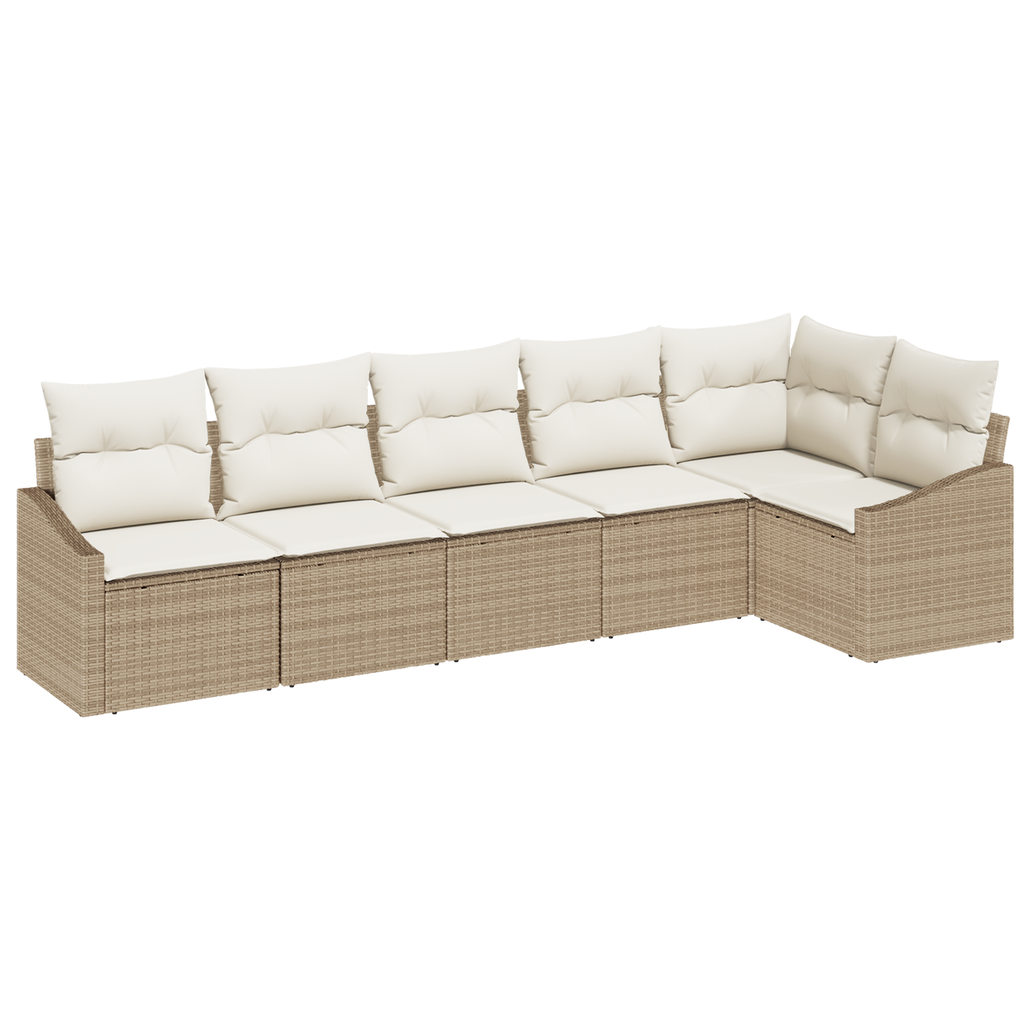 6 Delt Have Spisebord Sæt Med Puder Beige Poly Rattan
