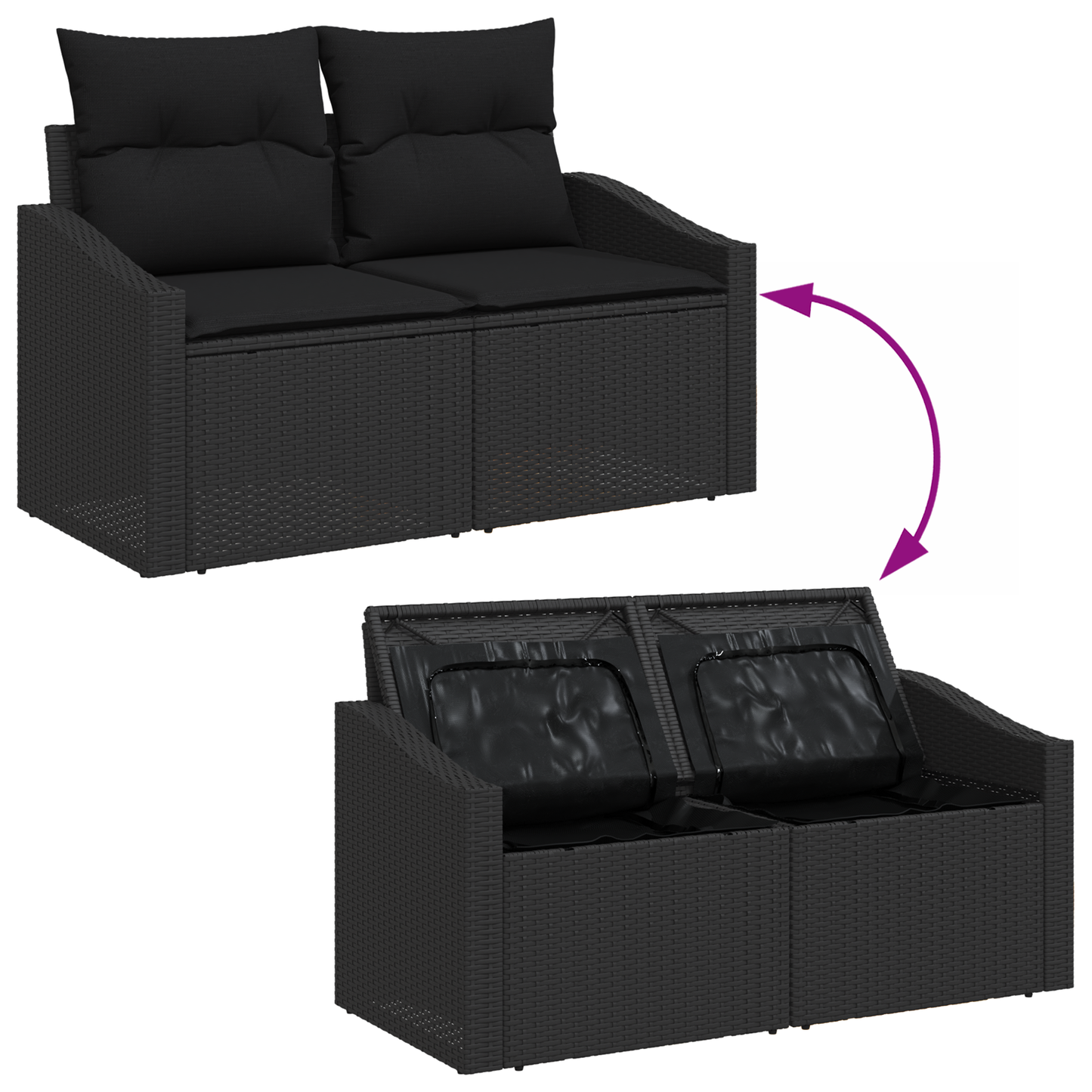 6 Stykker Have Spise Sæt Med Puder Sort Poly Rattan