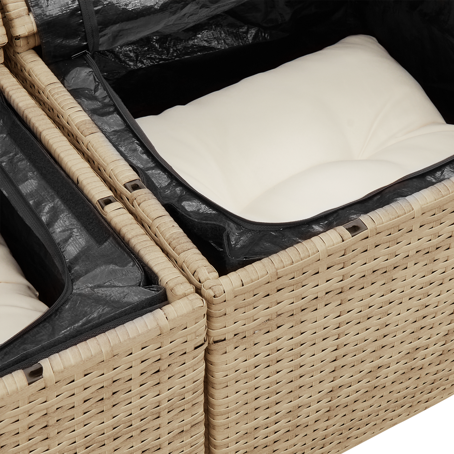 7 Delers Have Spisebordssæt Med Puder Beige Poly Rattan