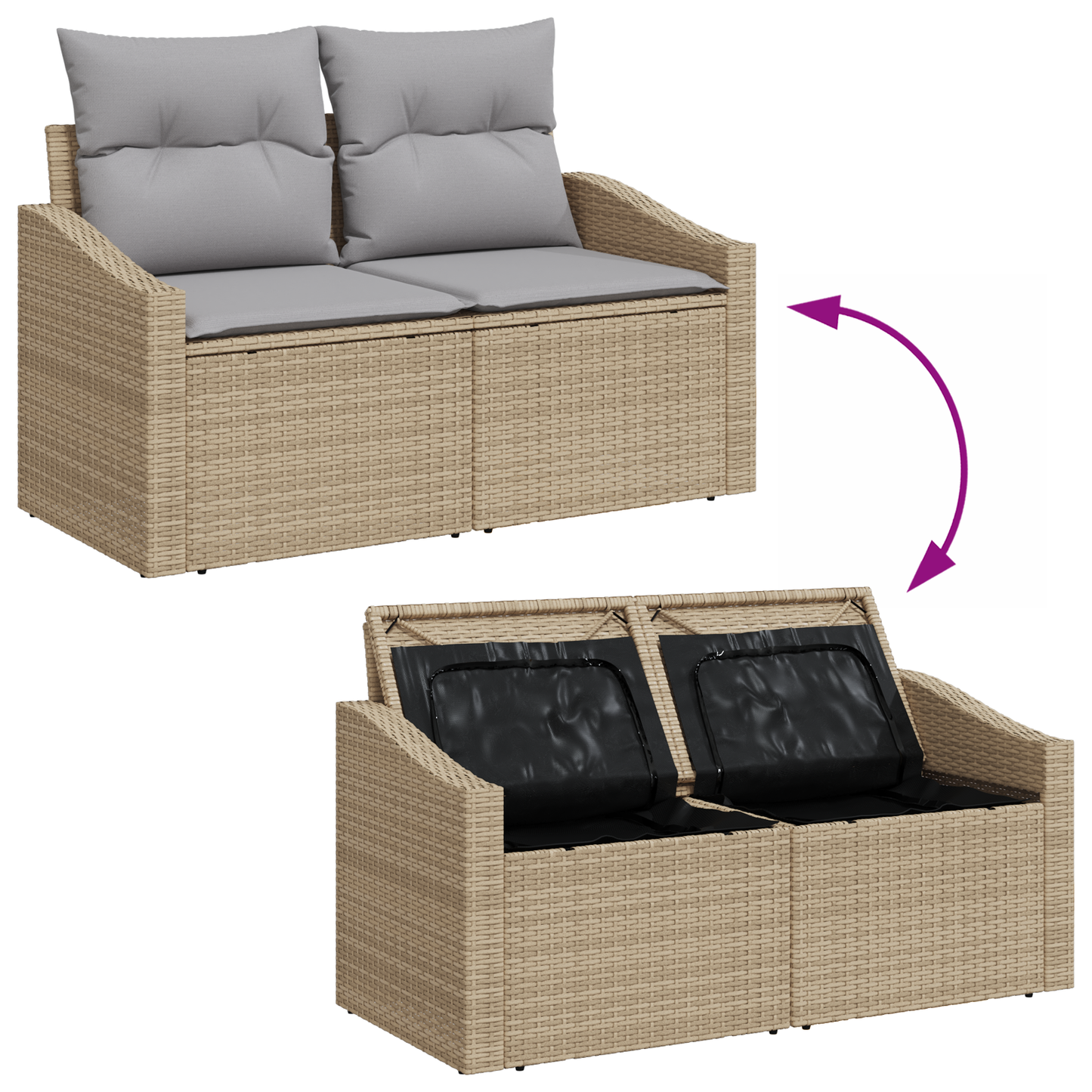 9 Delers Have Spisebord Sæt Med Puder Beige Poly Rattan