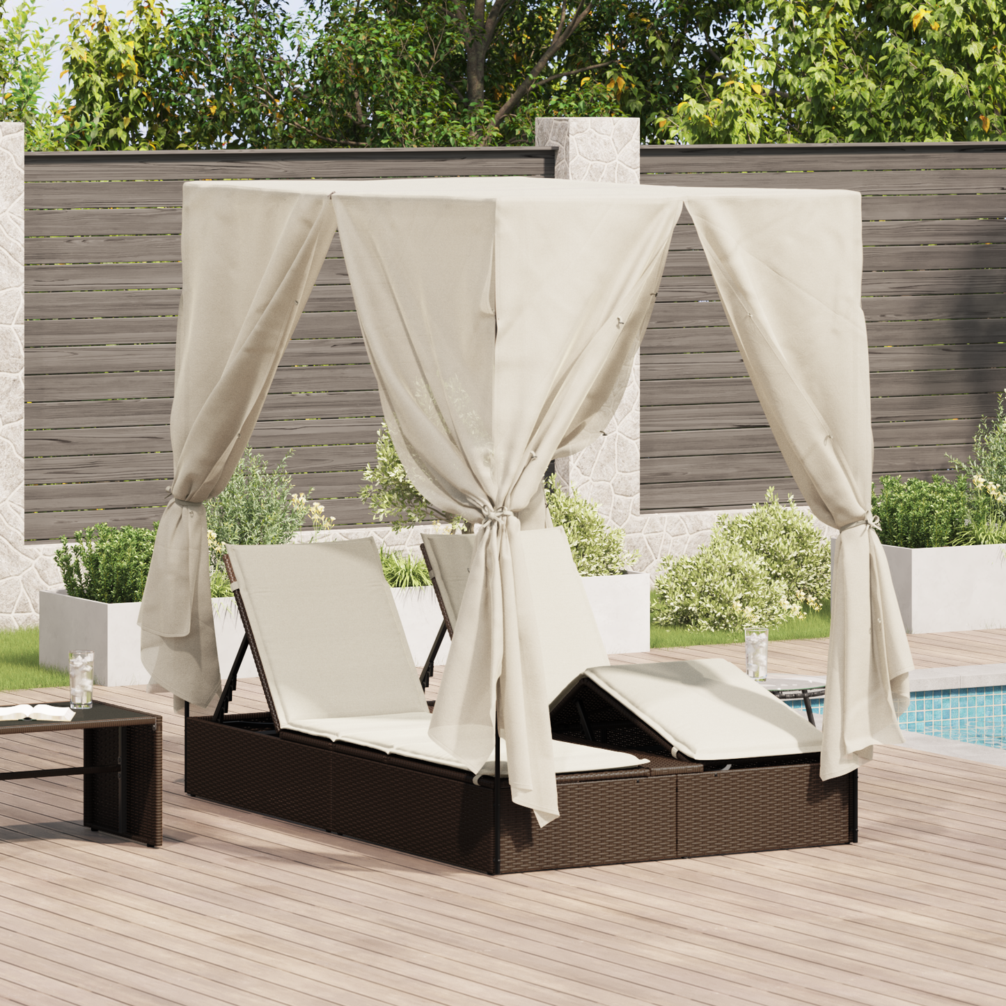 Dobbelt Solseng Med Tag Brun 205 X 129 X 200 Cm Pe Rattan