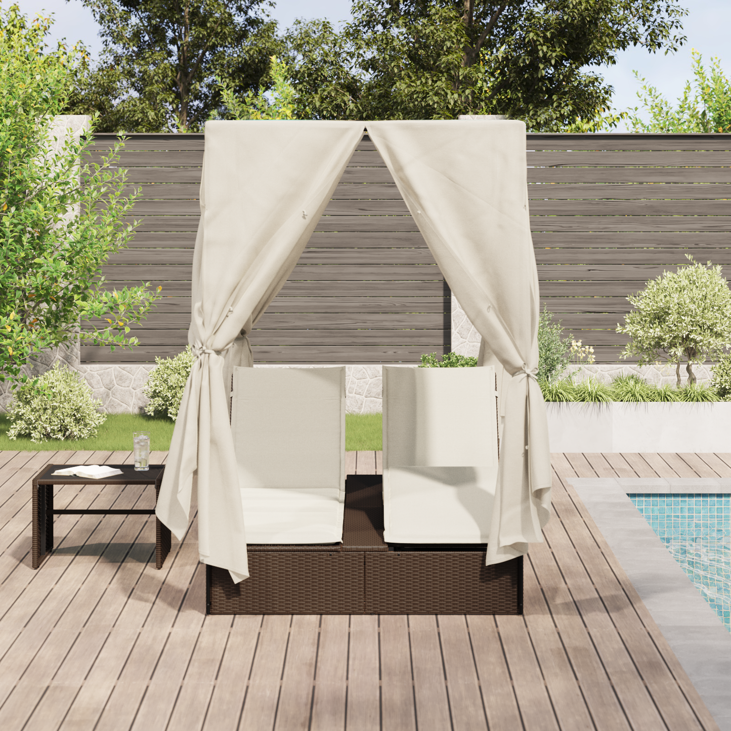 Dobbelt Solseng Med Tag Brun 205 X 129 X 200 Cm Pe Rattan
