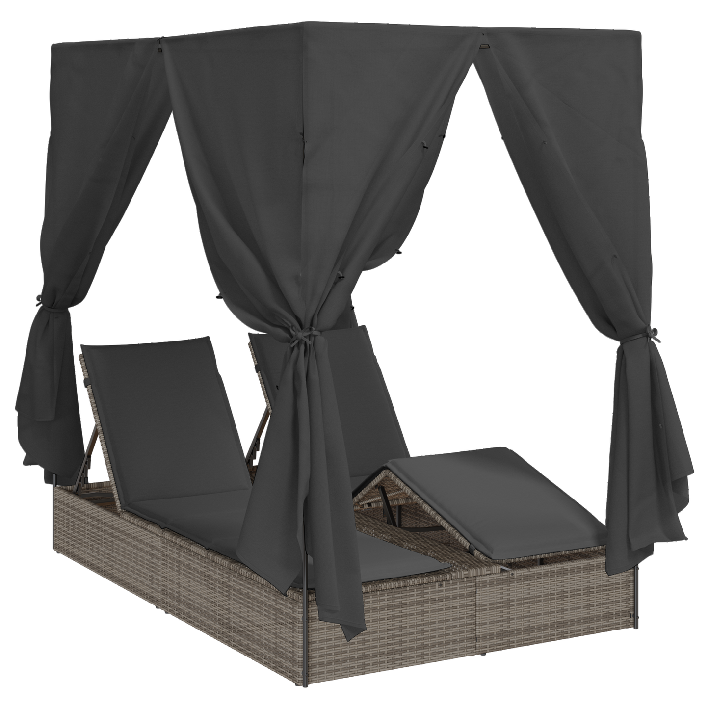Dobbelt Solseng Med Tag Grå 205 X 129 X 200 Cm Pe Rattan