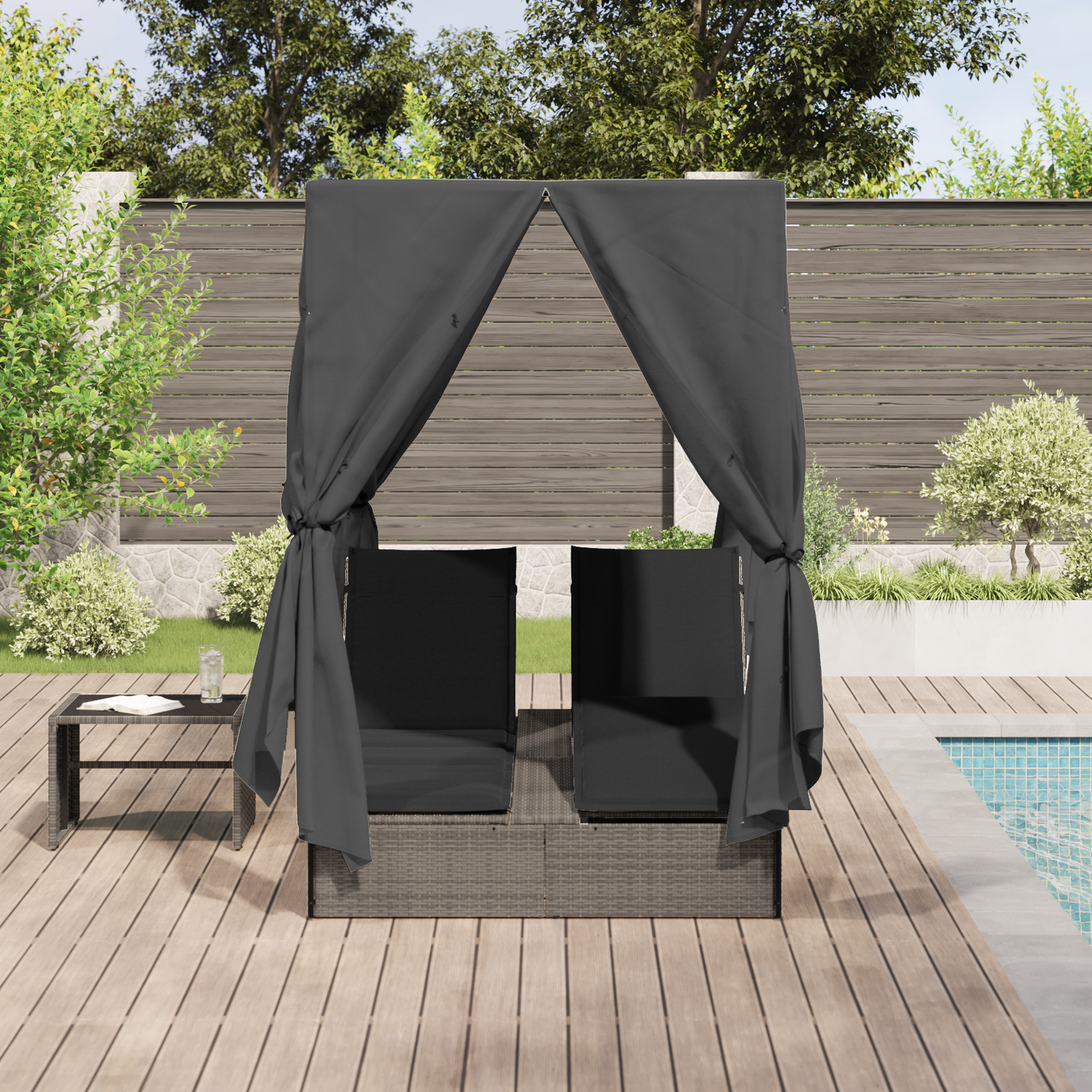 Dobbelt Solseng Med Tag Grå 205 X 129 X 200 Cm Pe Rattan