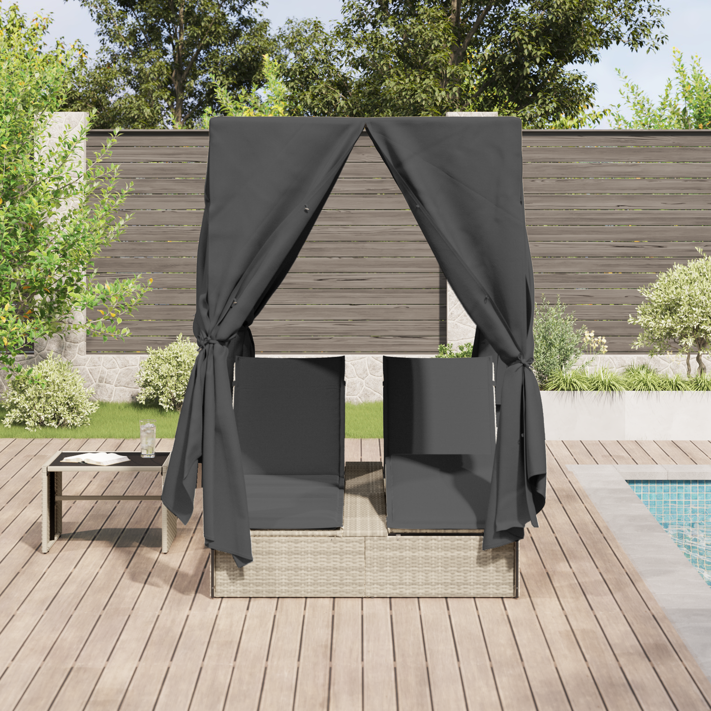 Dobbelt Solseng Med Tag Lysegrå 205 X 129 X 200 Cm Pe Rattan