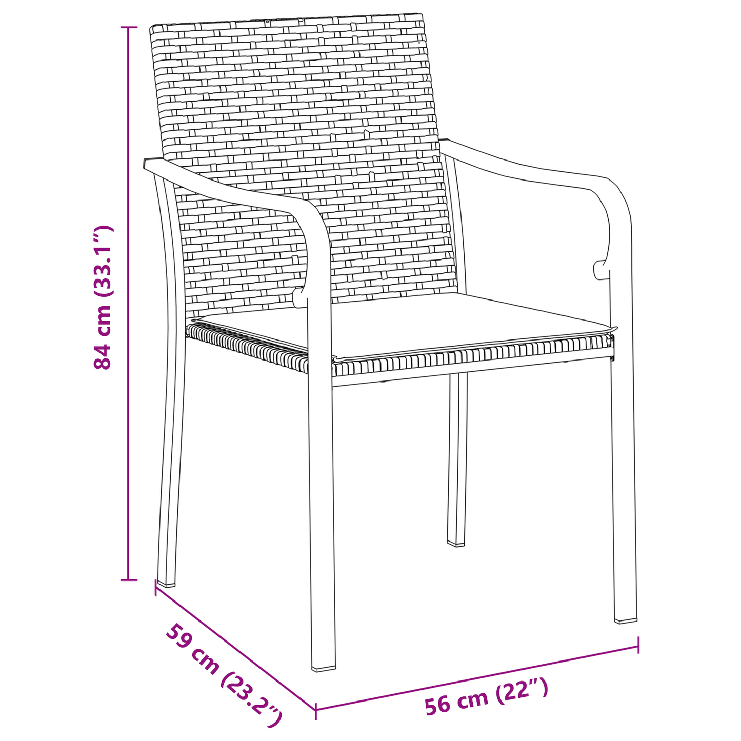 7-Delt Havemøbelsæt Med Sorte Poly Rattan Puder