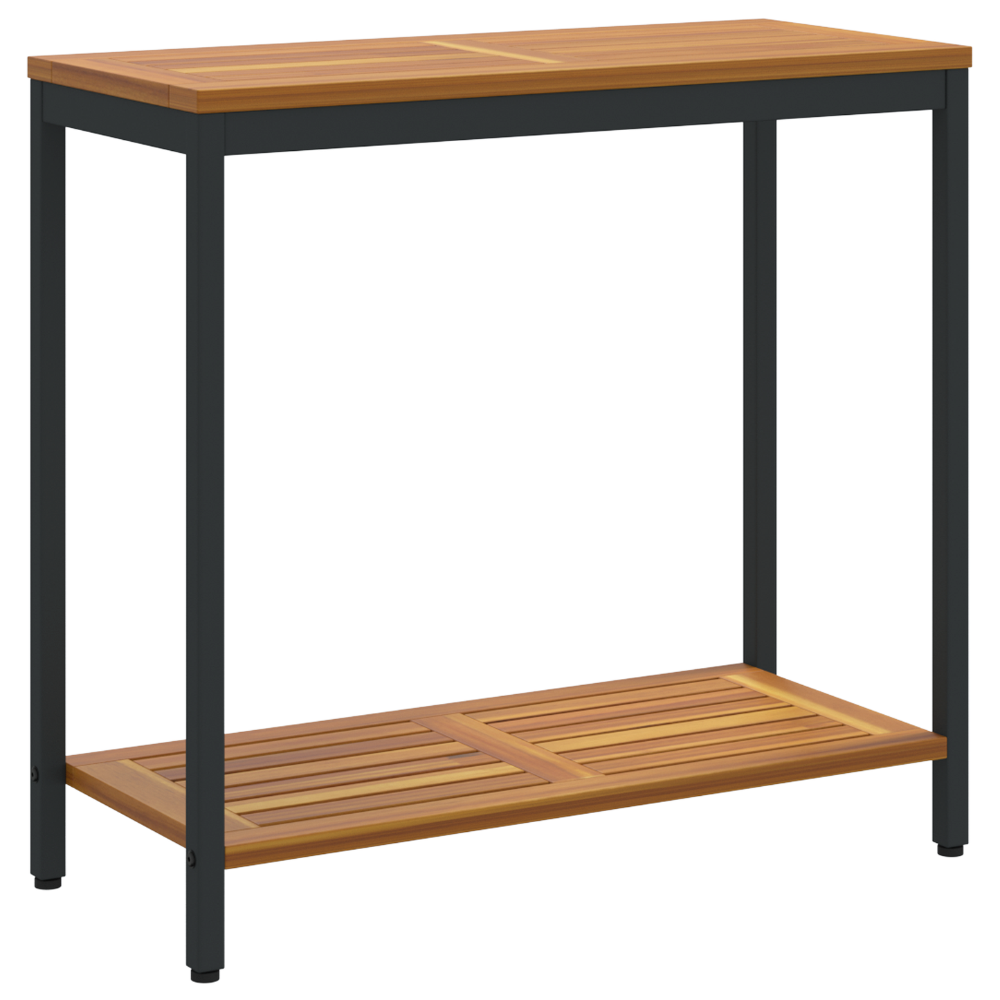 Udendørs Bord Naturligt & Sort 35X80X75 Cm Solid Træ Og Stål