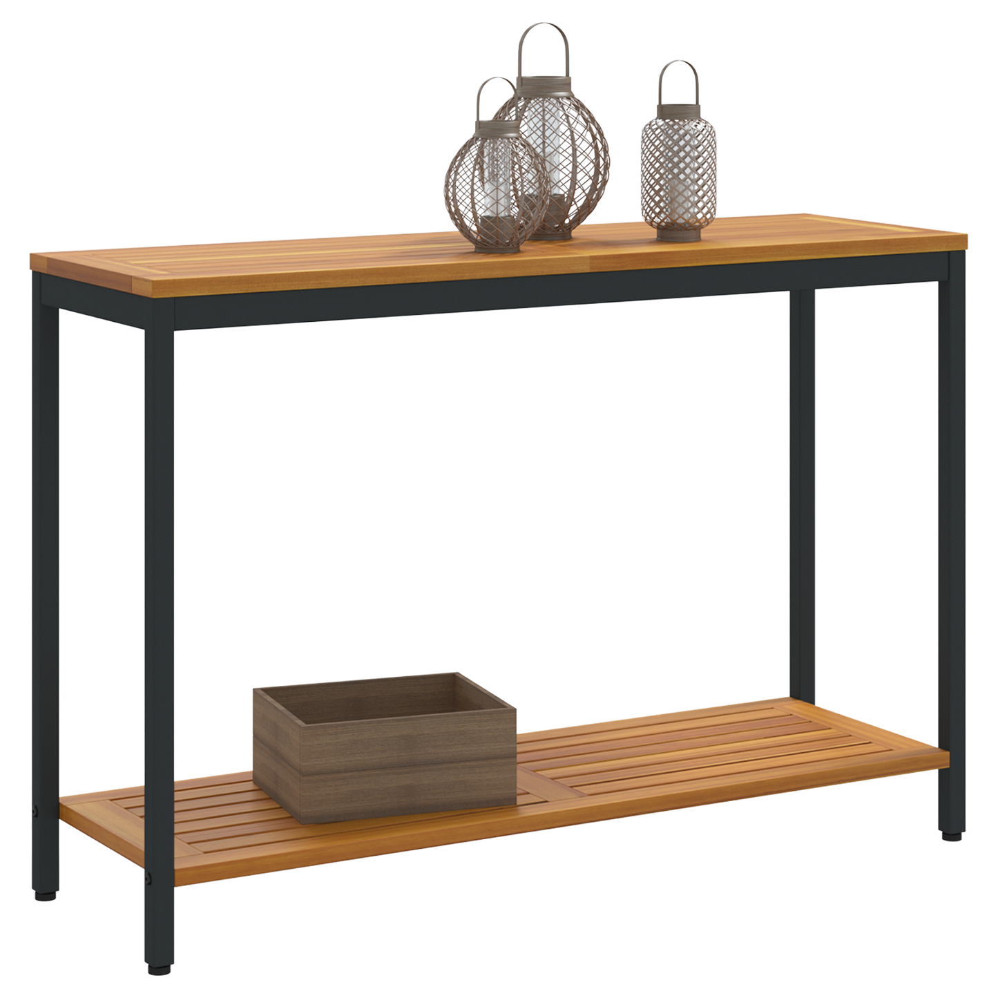 Udendørs Bord Naturligt & Sort 35X110X75 Cm Massivt Træ Og Stål